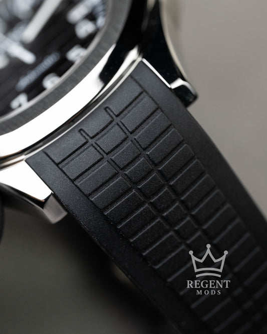 Custom Seiko Mod Aquanaut Nautilus With Black Dial Waffle Textured Face And Brushed Steel Bezel On Rubber Strap