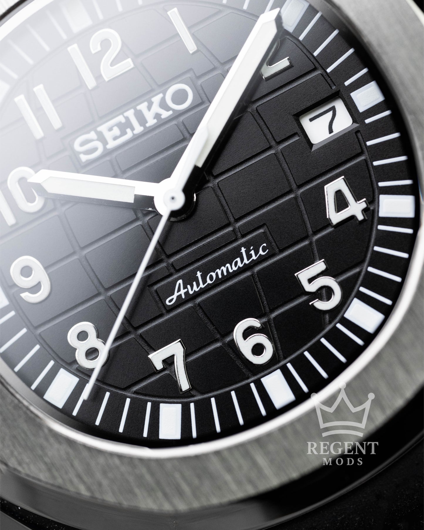 Custom Seiko Mod Aquanaut Nautilus With Black Dial Waffle Textured Face And Brushed Steel Bezel On Rubber Strap