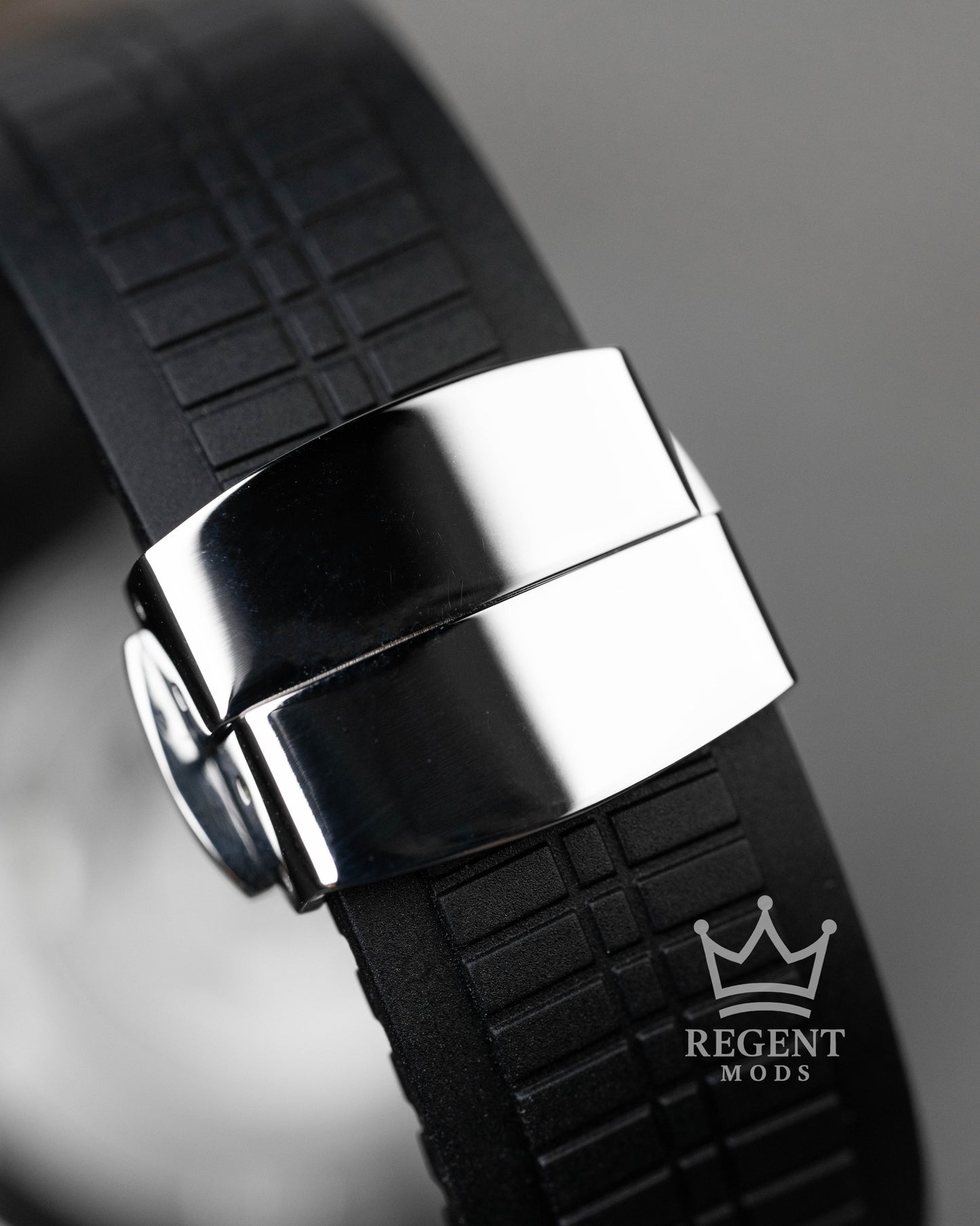 Custom Seiko Mod Aquanaut Nautilus With Black Dial Waffle Textured Face And Brushed Steel Bezel On Rubber Strap