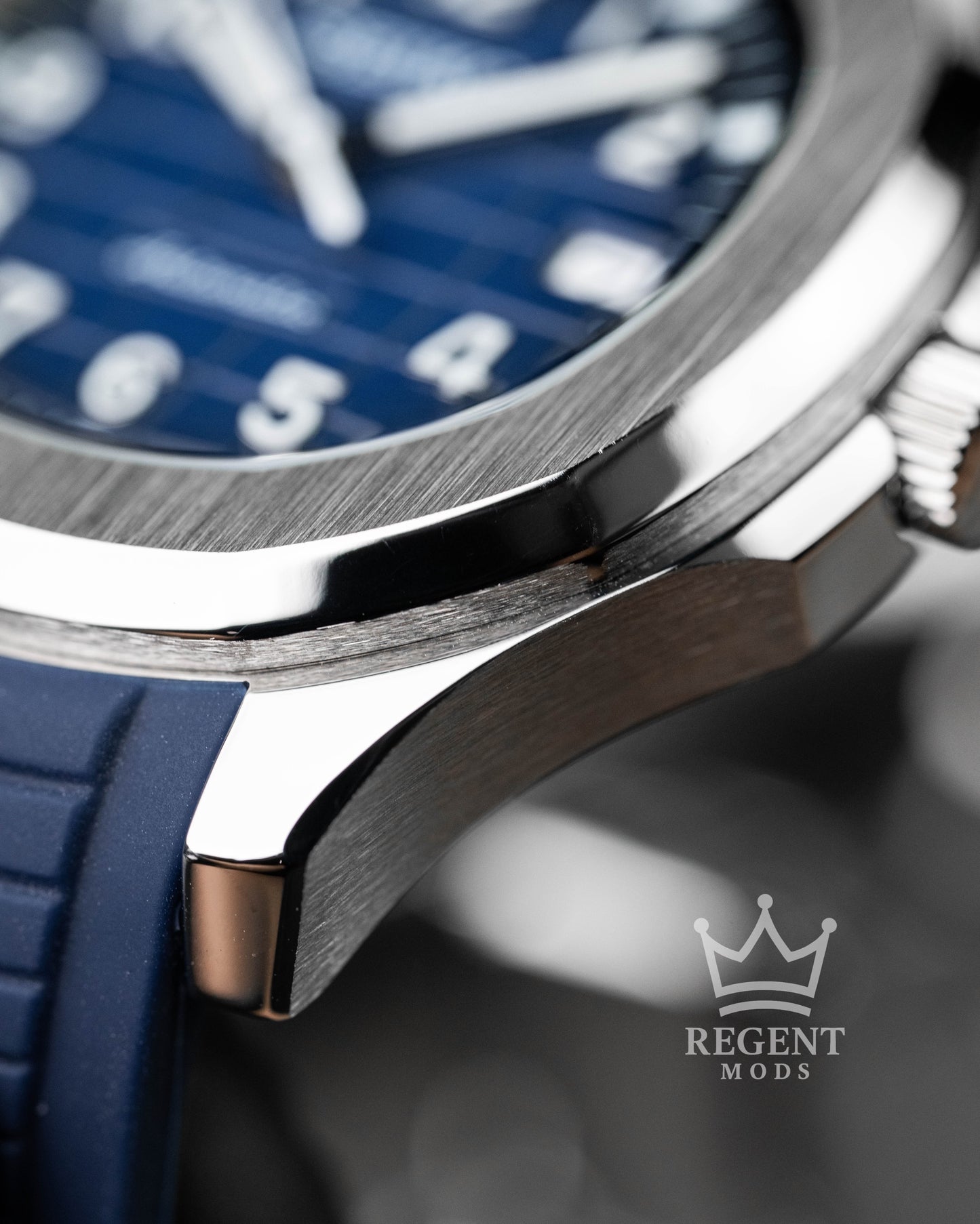 Custom Seiko Mod Aquanaut Nautilus With Blue Dial Waffle Textured Face And Brushed Steel Bezel On Rubber Strap