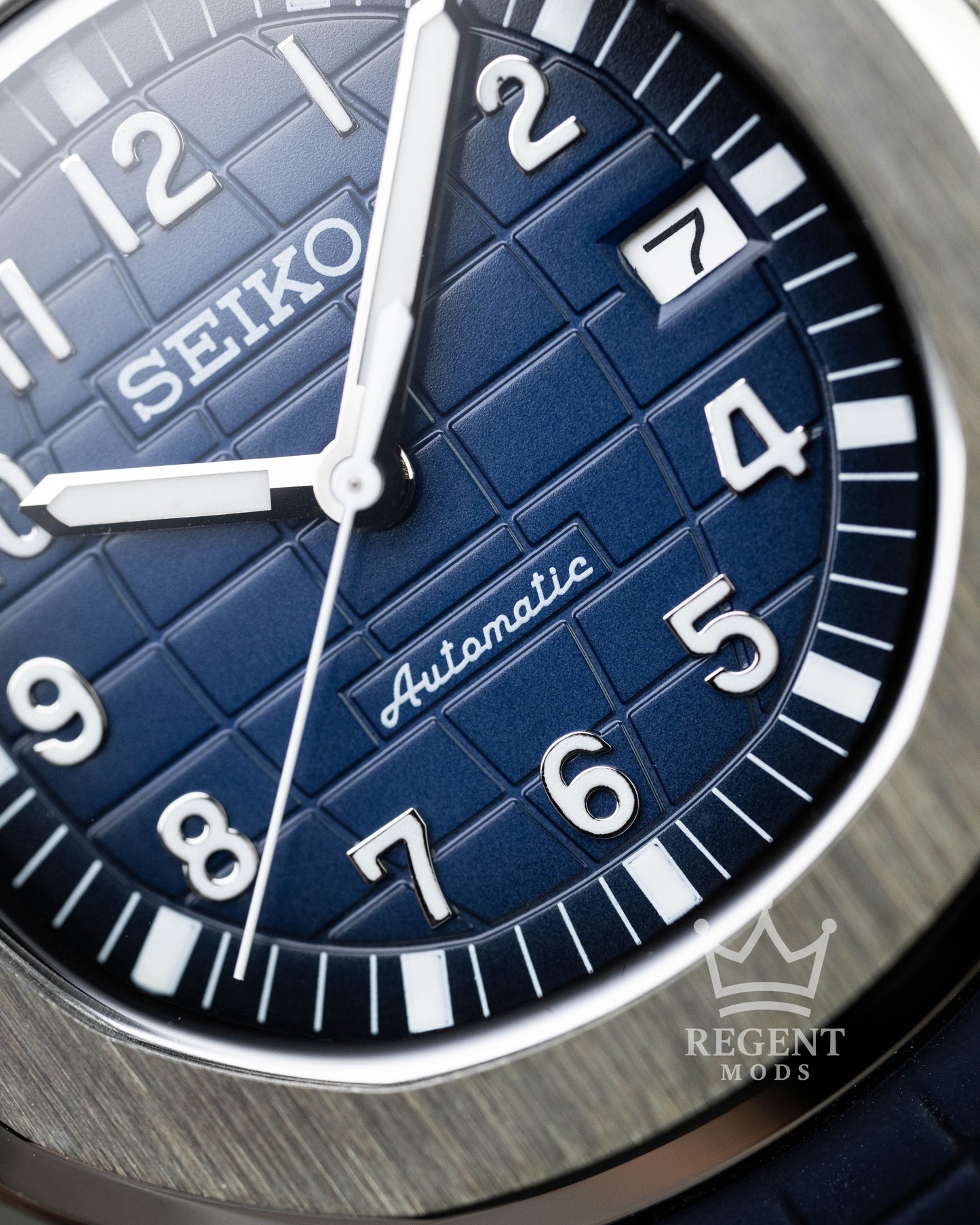 Custom Seiko Mod Aquanaut Nautilus With Blue Dial Waffle Textured Face And Brushed Steel Bezel On Rubber Strap