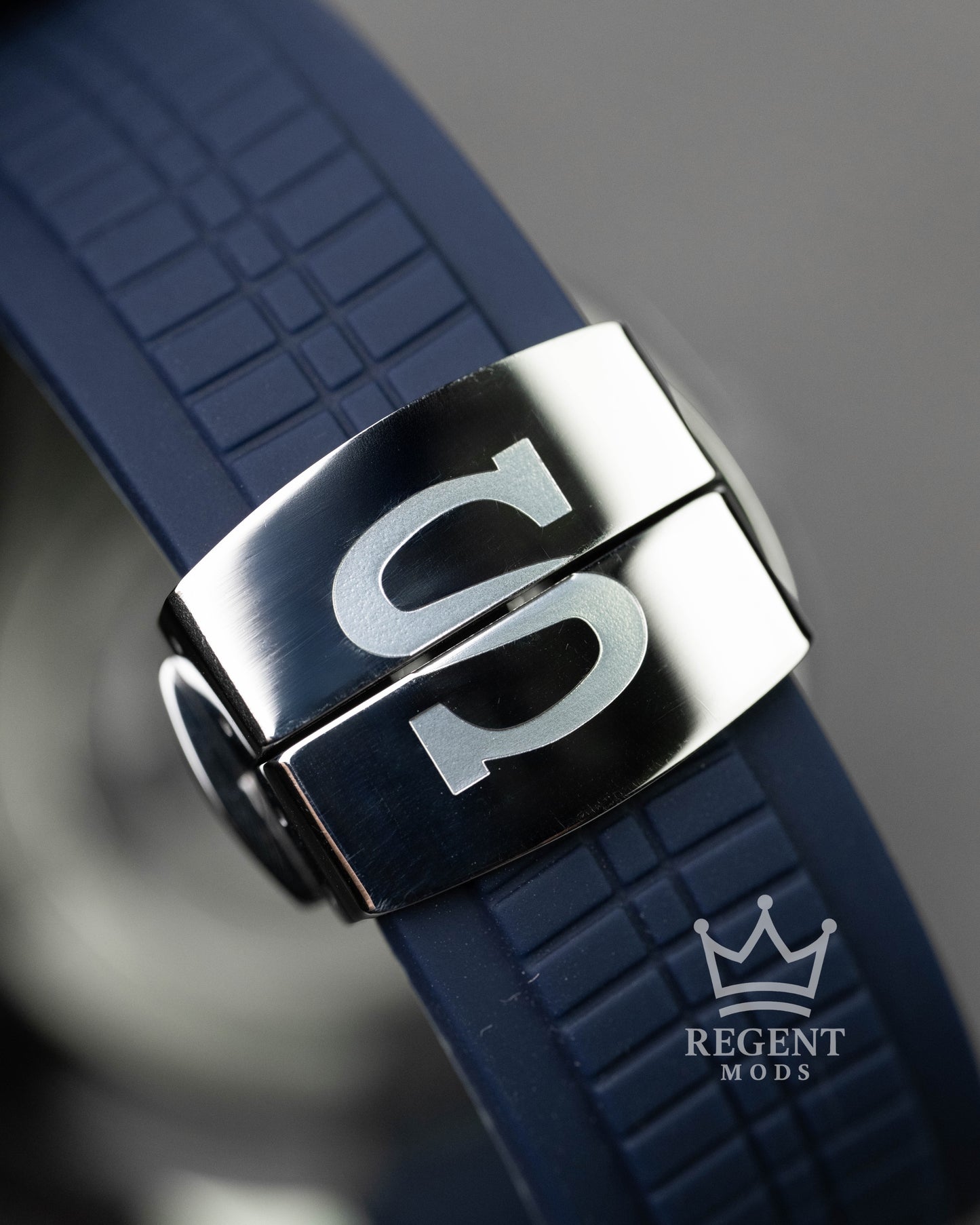 Custom Seiko Mod Aquanaut Nautilus With Blue Dial Waffle Textured Face And Brushed Steel Bezel On Rubber Strap