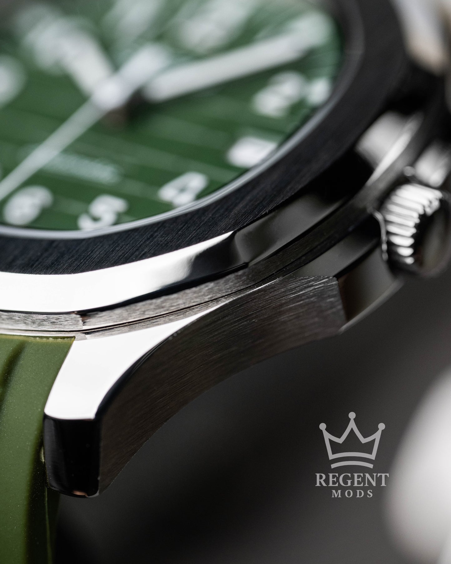 Custom Seiko Mod Aquanaut Nautilus With Green Dial Waffle Textured Face And Brushed Steel Bezel On Green Olive Rubber Strap