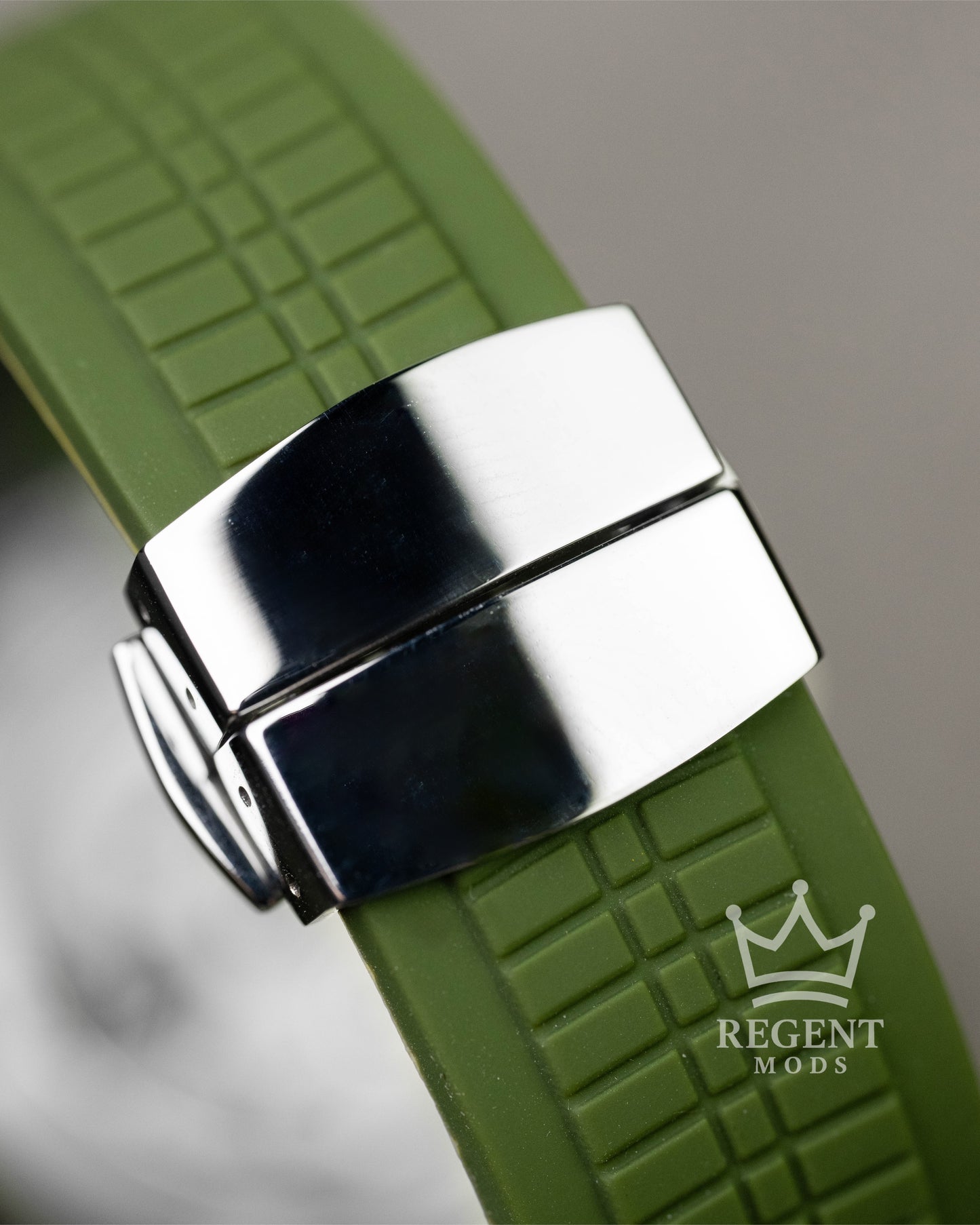 Custom Seiko Mod Aquanaut Nautilus With Green Dial Waffle Textured Face And Brushed Steel Bezel On Green Olive Rubber Strap