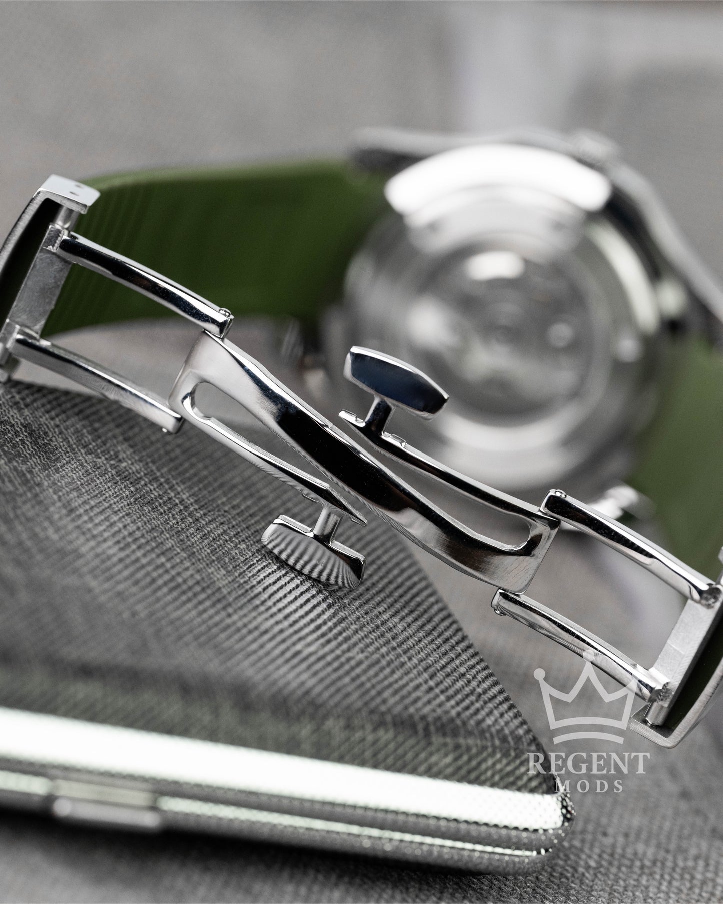 Custom Seiko Mod Aquanaut Nautilus With Green Dial Waffle Textured Face And Brushed Steel Bezel On Green Olive Rubber Strap