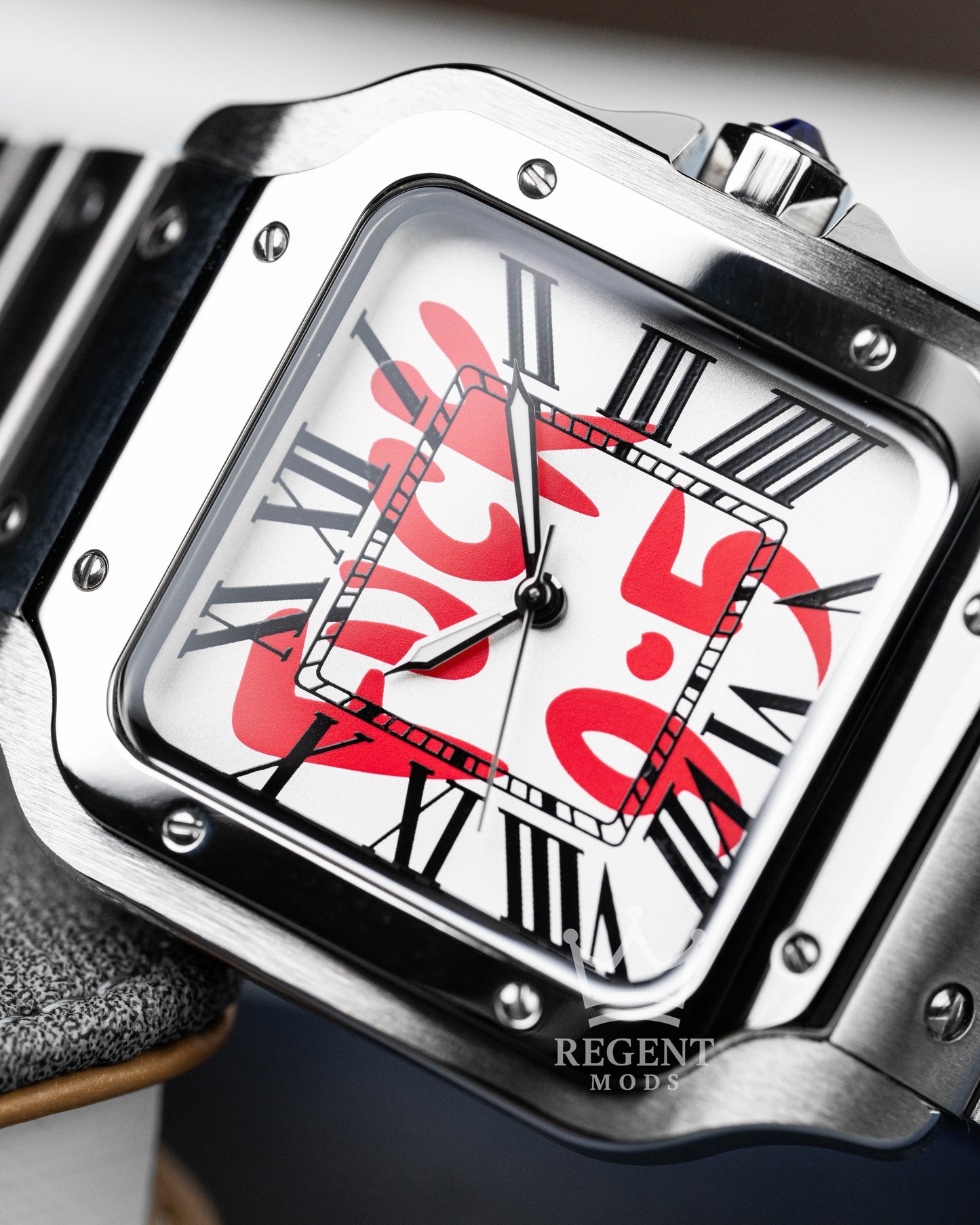 Custom Seiko Mod Cartier Santos Fuck 9-5 White Dial
