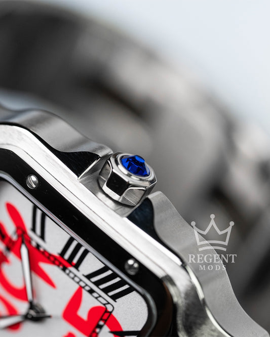 Custom Seiko Mod Cartier Santos Fuck 9-5 White Dial