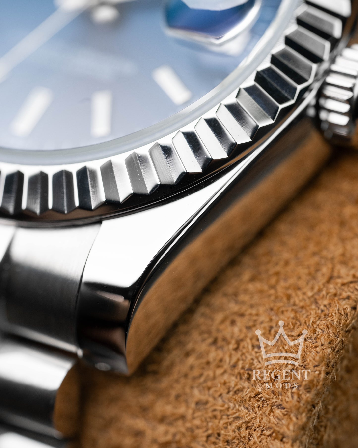 Custom Seiko Mod Datejust With Sunburst Blue Dial Fluted Bezel Jubilee Bracelet And Cyclops Magnifier