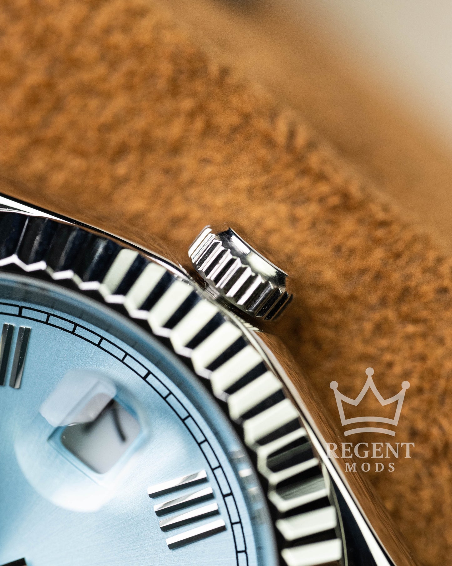 Custom Seiko Day-Date Mod With Tiffany Platinum Blue Dial Roman Numerals Fluted Bezel And Jubilee Bracelet In Stainless Steel