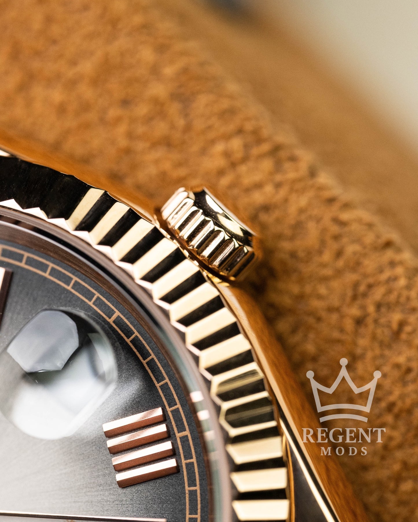 Custom Seiko Day-Date Mod With Rose Gold Case Gradient Black Slate Ombre Dial Roman Numerals Fluted Bezel And President Bracelet