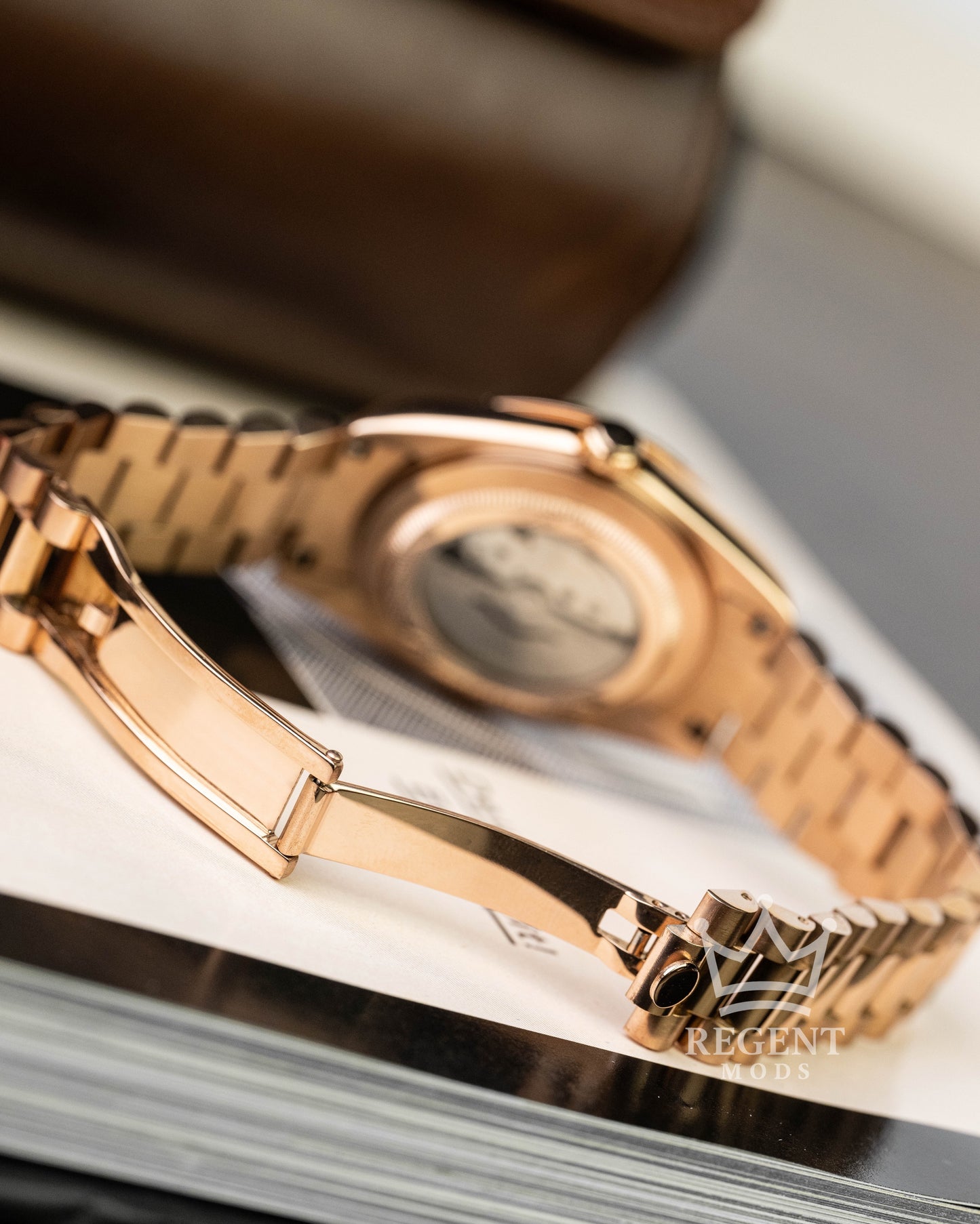 Custom Seiko Mod Rose Gold Presidential Bracelet Clasp And Case Back