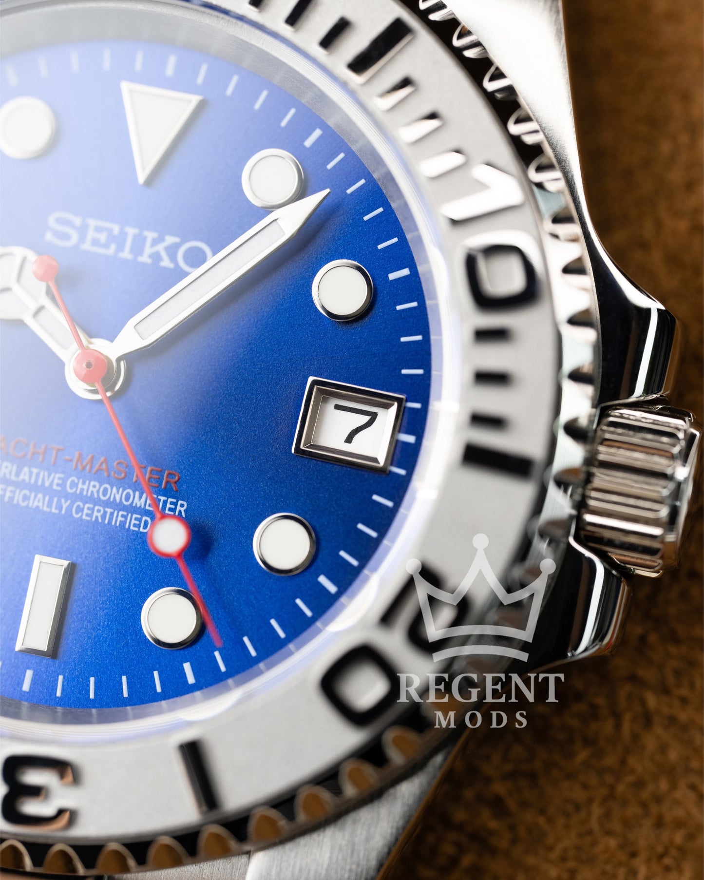 Seiko Mod Blue Red Yacht Master Homage Blue Dial Dive Watch With Date