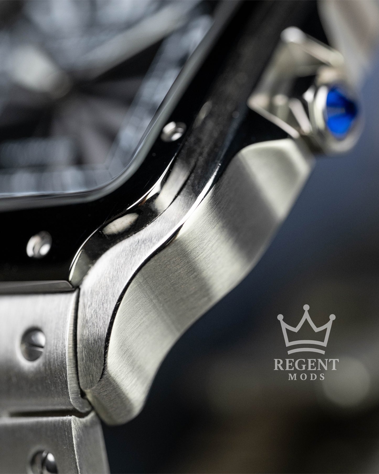 Seiko Mod Cartier Santos Custom Steel Square Case With Black Guilloche Dial Roman Numerals