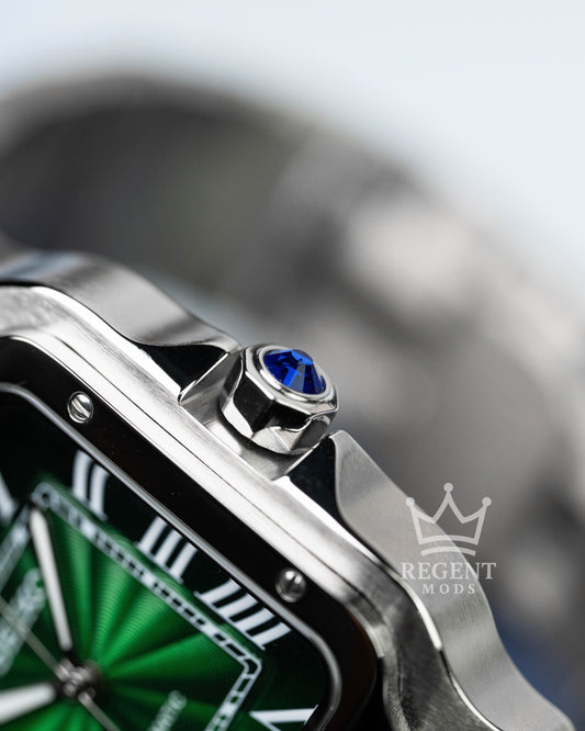 Seiko Mod Cartier Santos Custom Steel Square Case With Green Guilloche Dial Roman Numerals