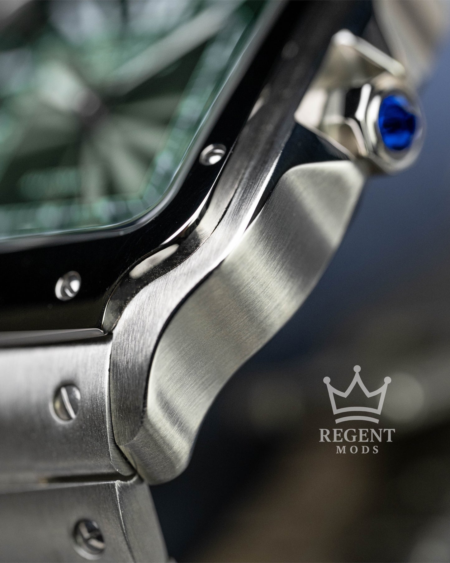 Seiko Mod Cartier Santos Custom Steel Square Case With Green Guilloche Dial Roman Numerals