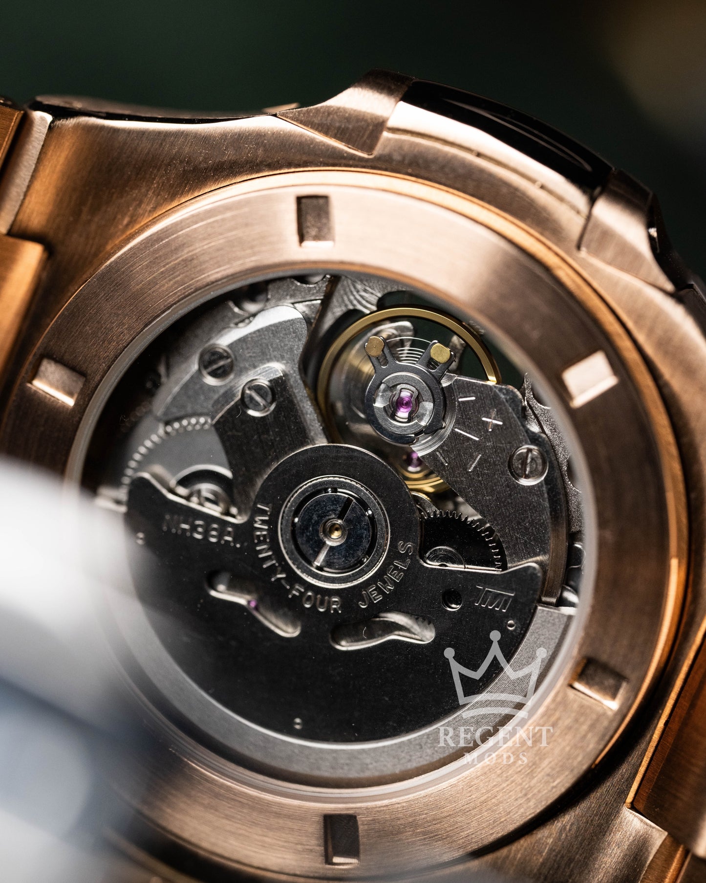 Seiko Mod Nautilus Rose Gold See Through Case Back