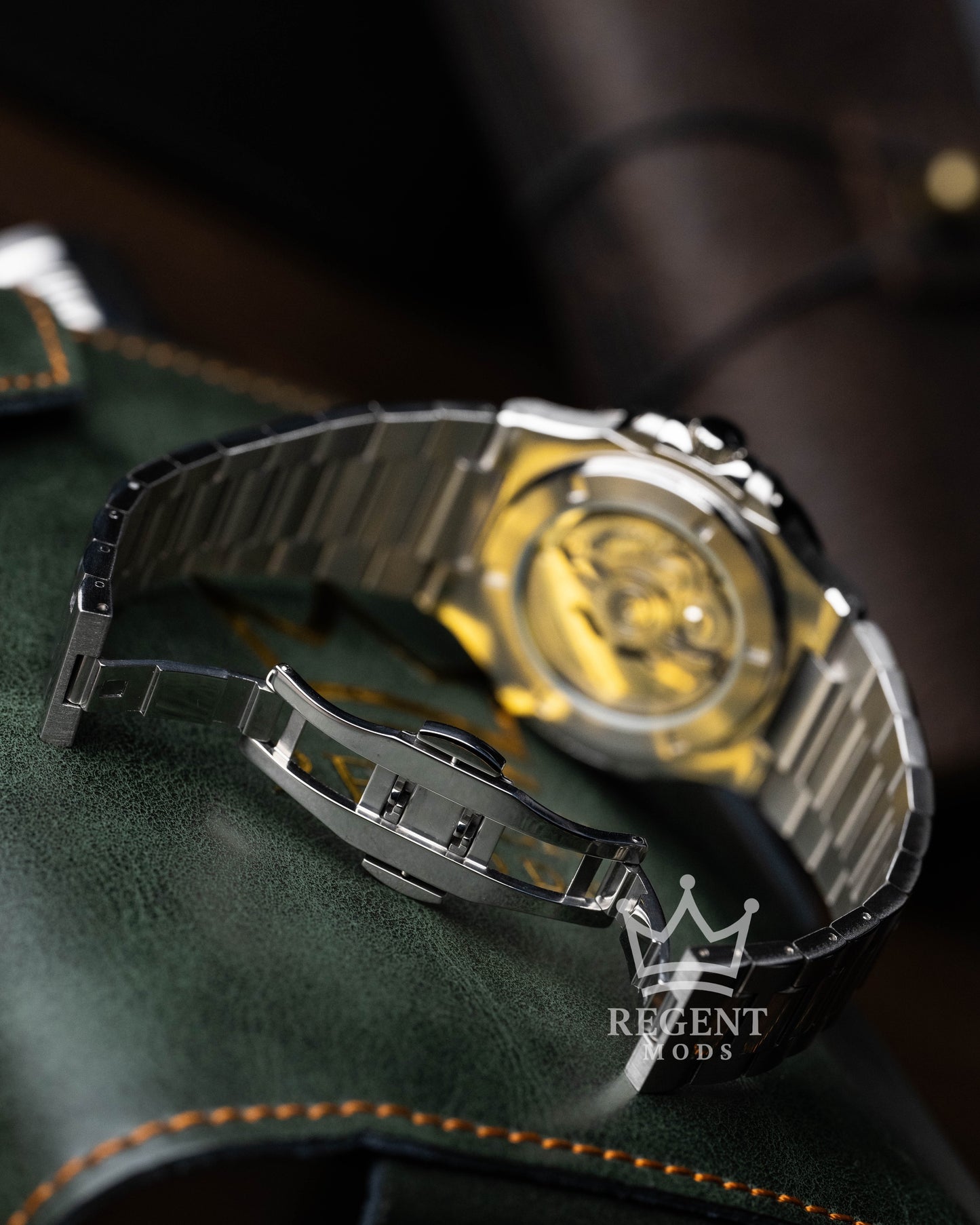 Seiko Mod Nautilus Stainless Steel See Through Case Back And Bracelet