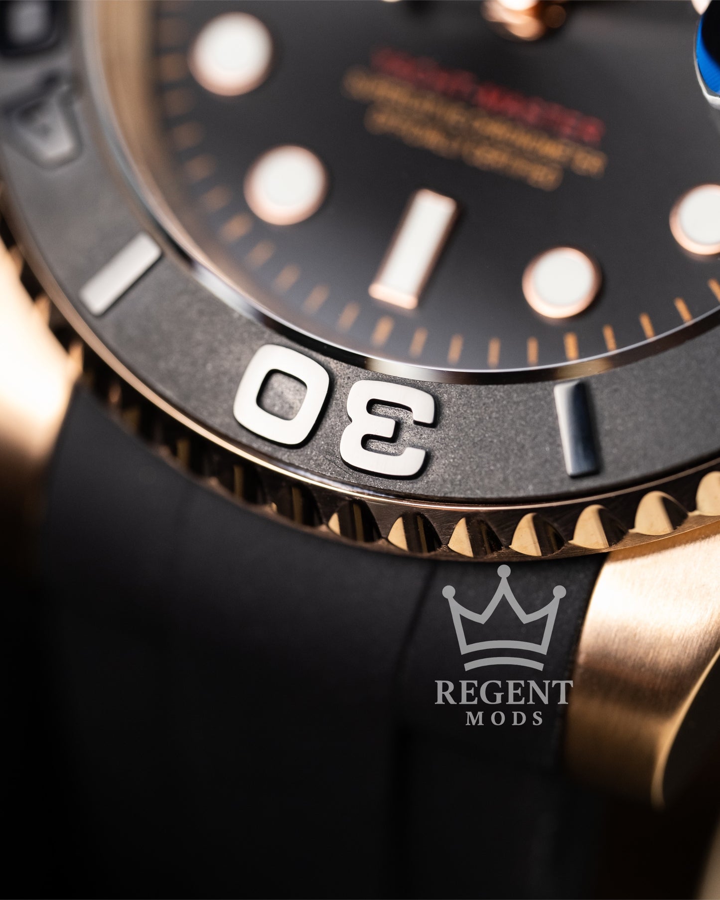 Seiko Mod Rose Gold Yacht Master Homage Black Dial Dive Watch With Cyclops Date