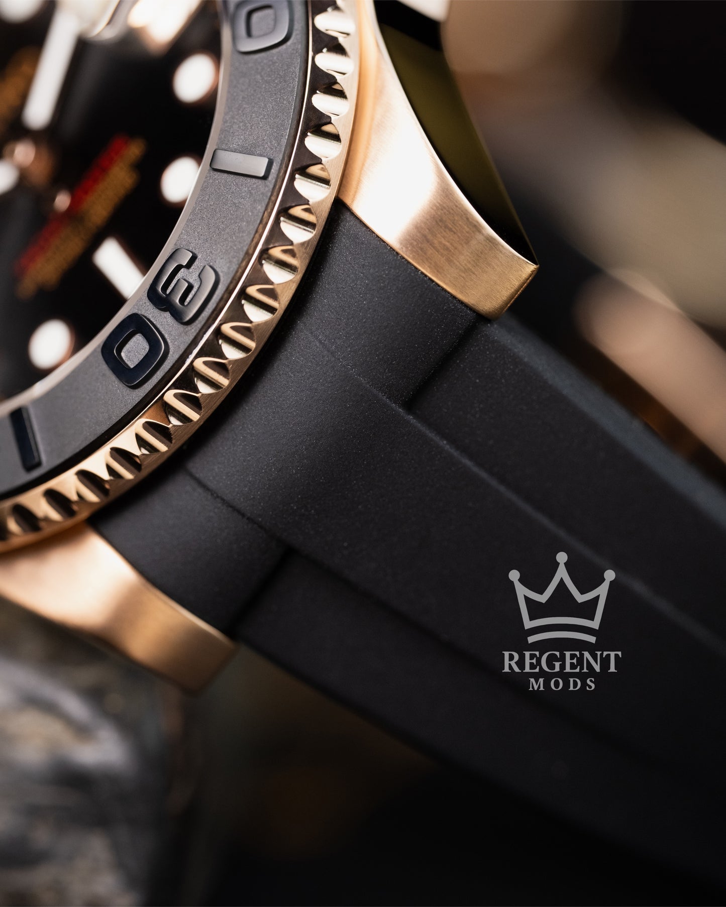 Seiko Mod Rose Gold Yacht Master Homage Black Dial Dive Watch With Cyclops Date