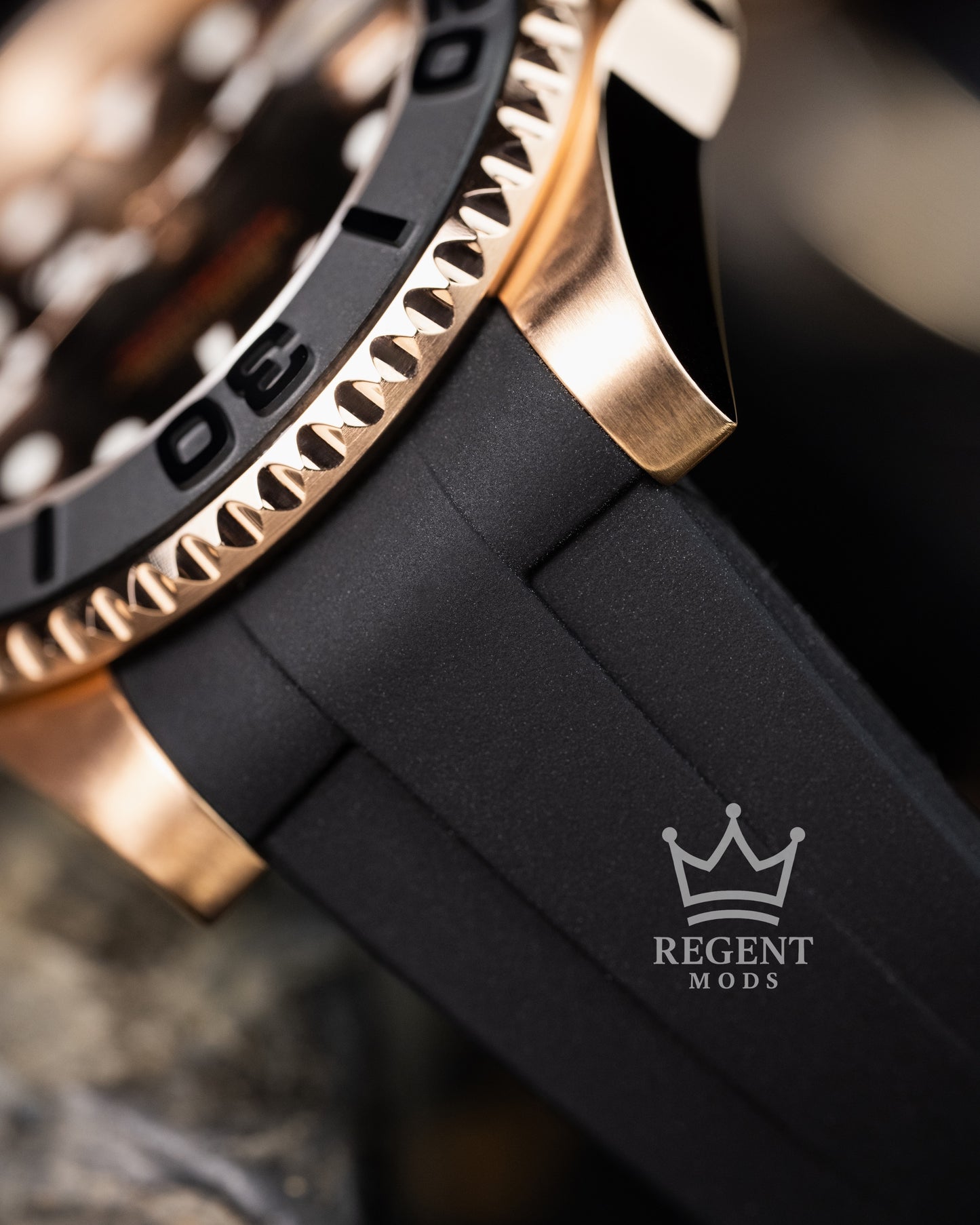 Seiko Mod Rose Gold Yacht Master Homage Black Dial Dive Watch With Cyclops Date