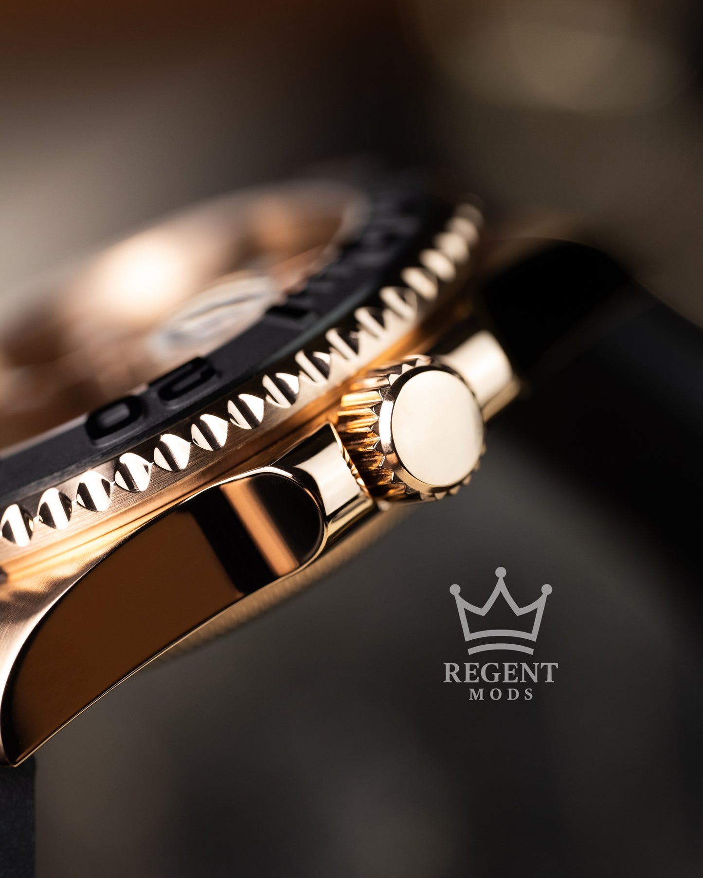 Seiko Mod Rose Gold Yacht Master Homage Black Dial Dive Watch With Cyclops Date
