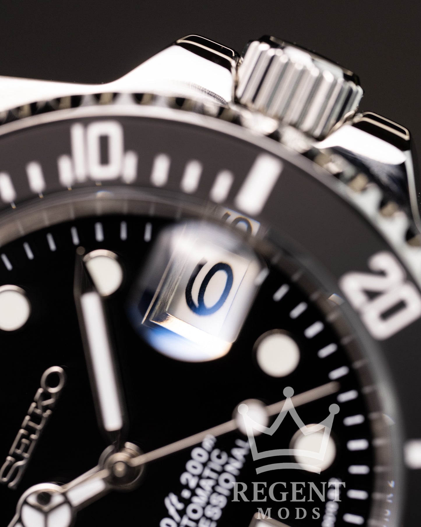 Seiko Mod Submariner Homage Black Dial Dive Watch With Cyclops Date
