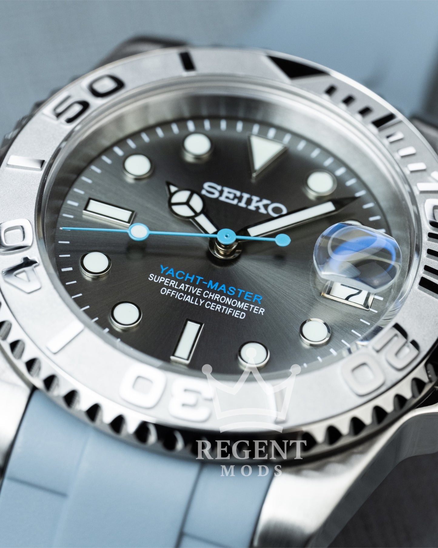 Seiko Mod Yacht Master Homage Rhodium Dial Dive Watch With Cyclops Date