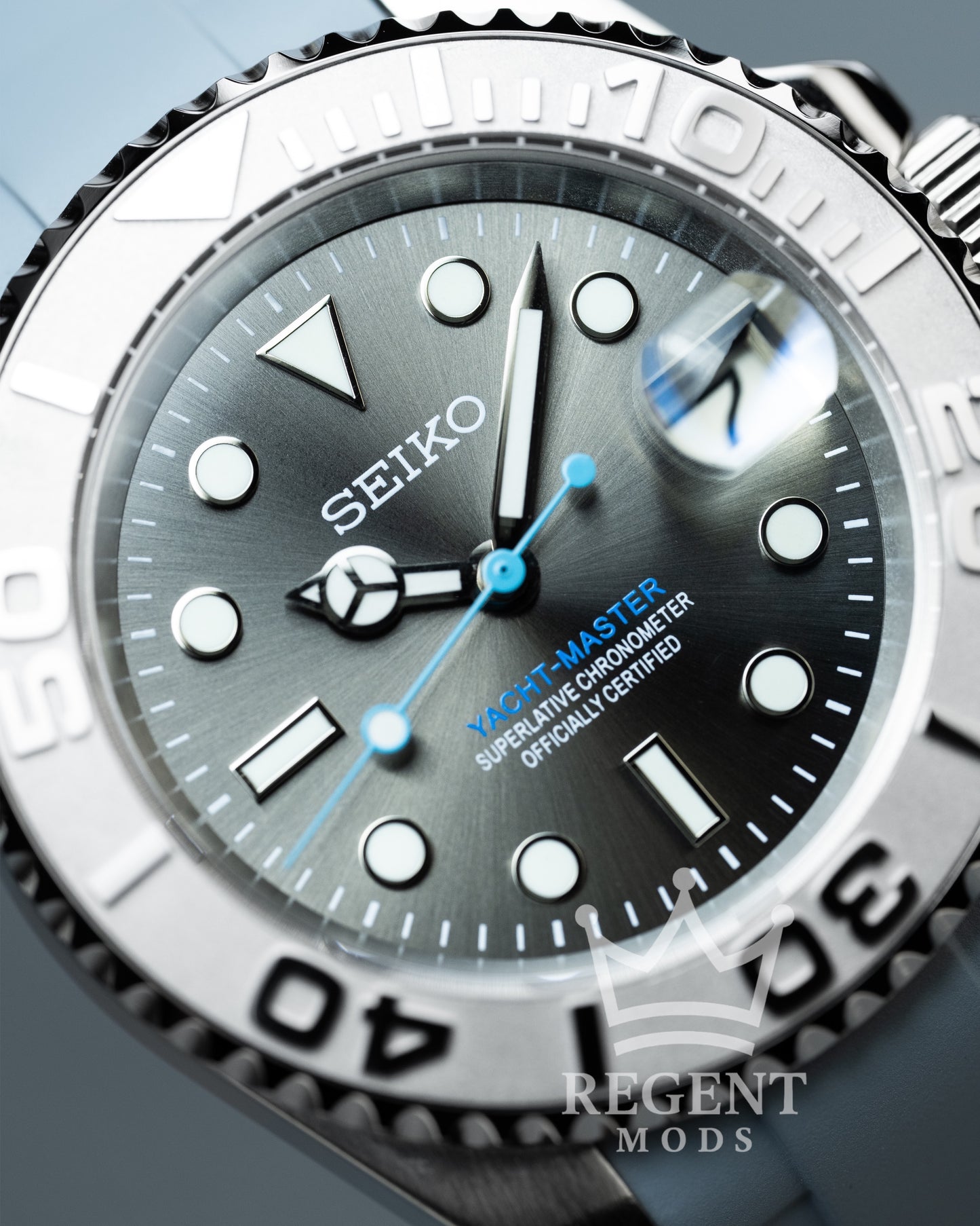 Seiko Mod Yacht Master Homage Rhodium Dial Dive Watch With Cyclops Date