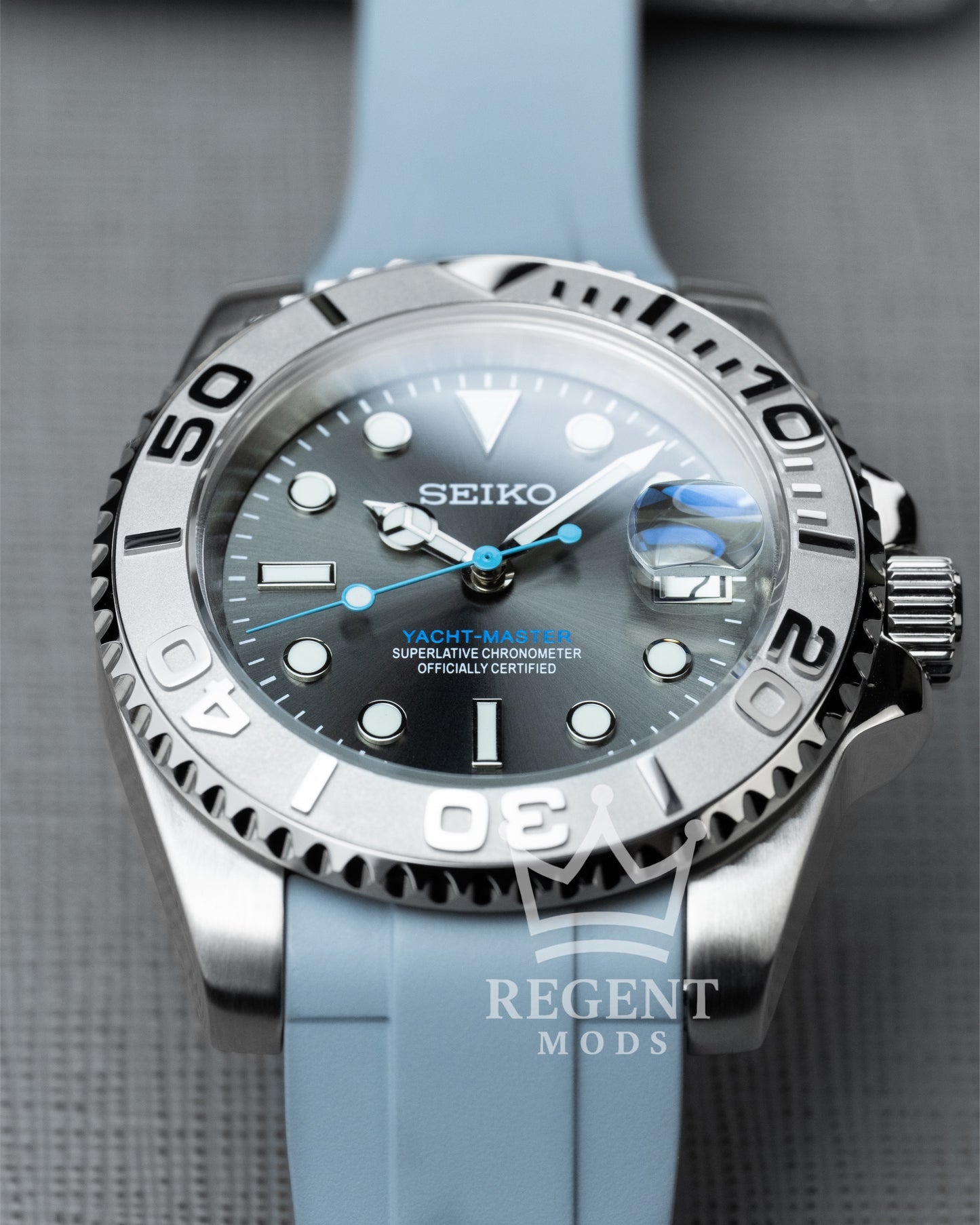 Seiko Mod Yacht Master Homage Rhodium Dial Dive Watch With Cyclops Date