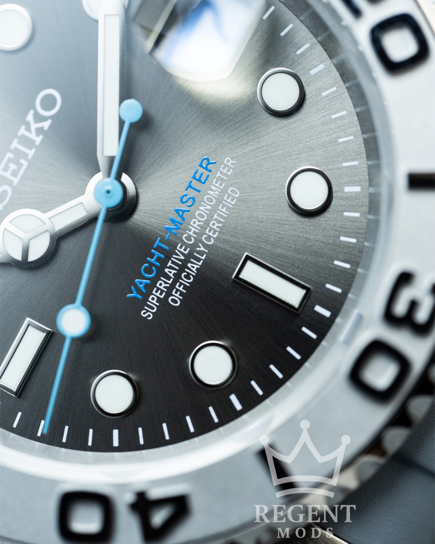Seiko Mod Yacht Master Homage Rhodium Dial Dive Watch With Cyclops Date