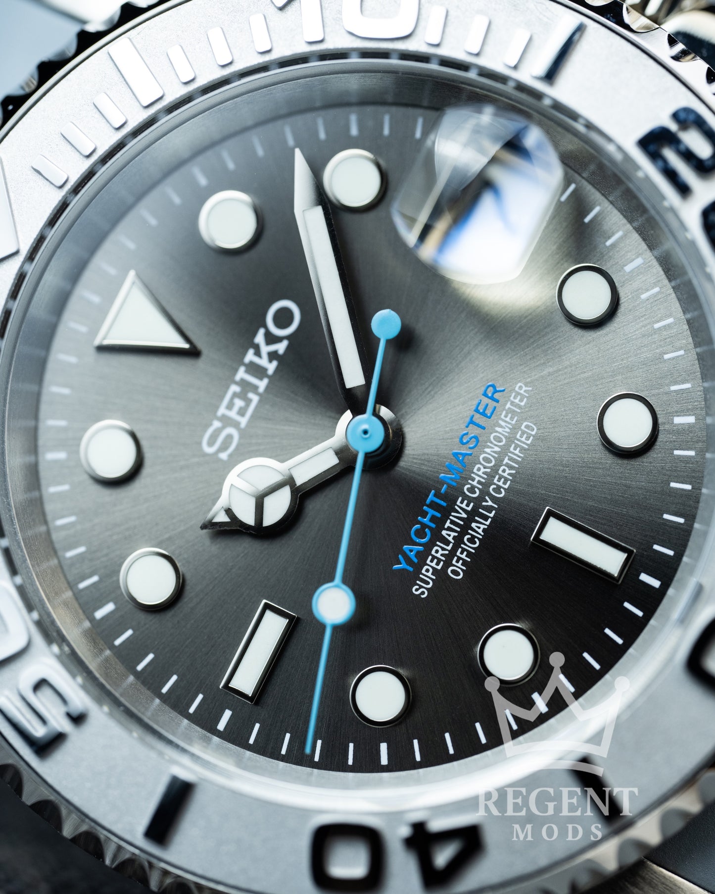 Seiko Mod Yacht Master Homage Rhodium Dial Dive Watch With Cyclops Date