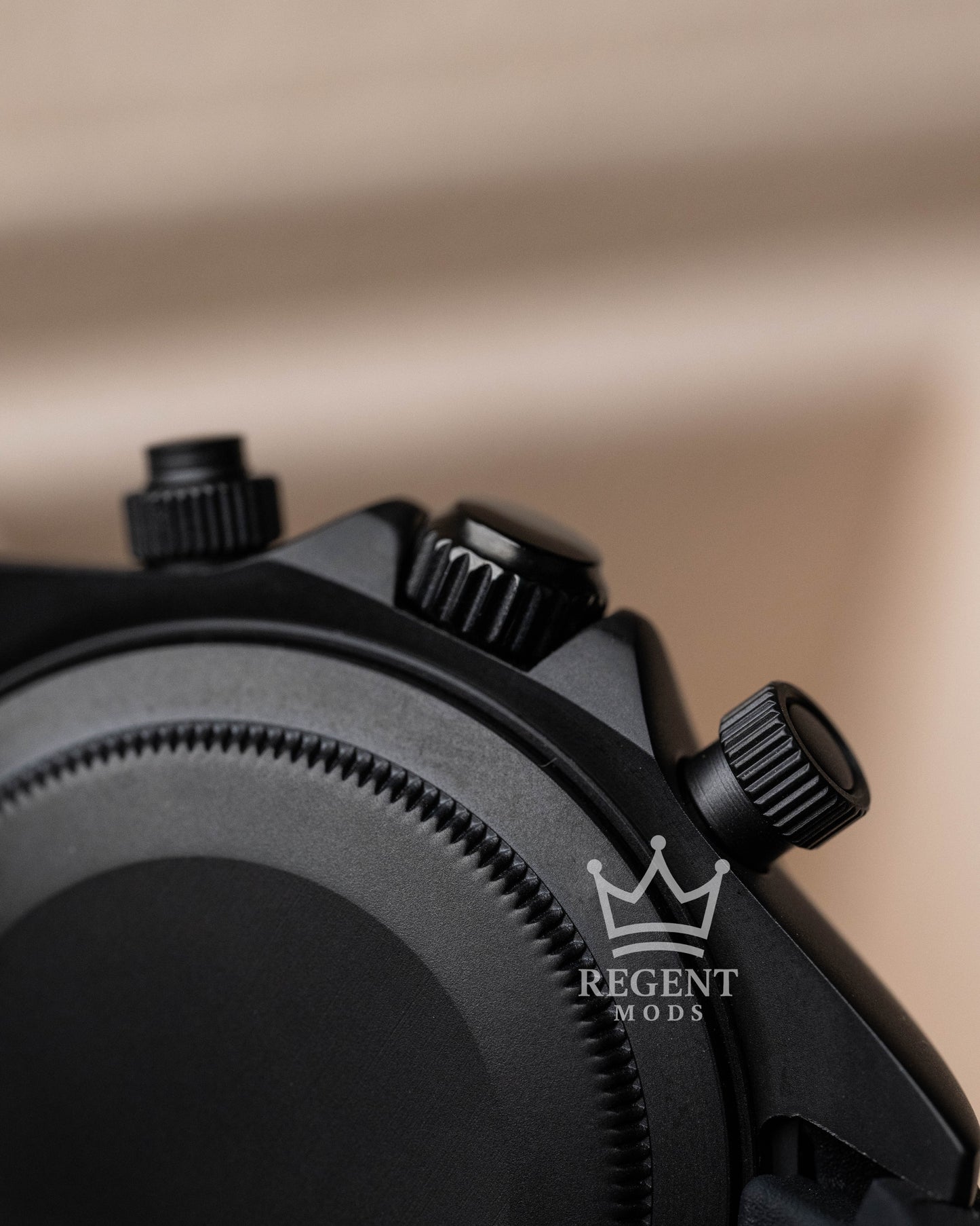 Seiko Mod Daytona Full Blackout Stealth Chronograph Crown And Pushers
