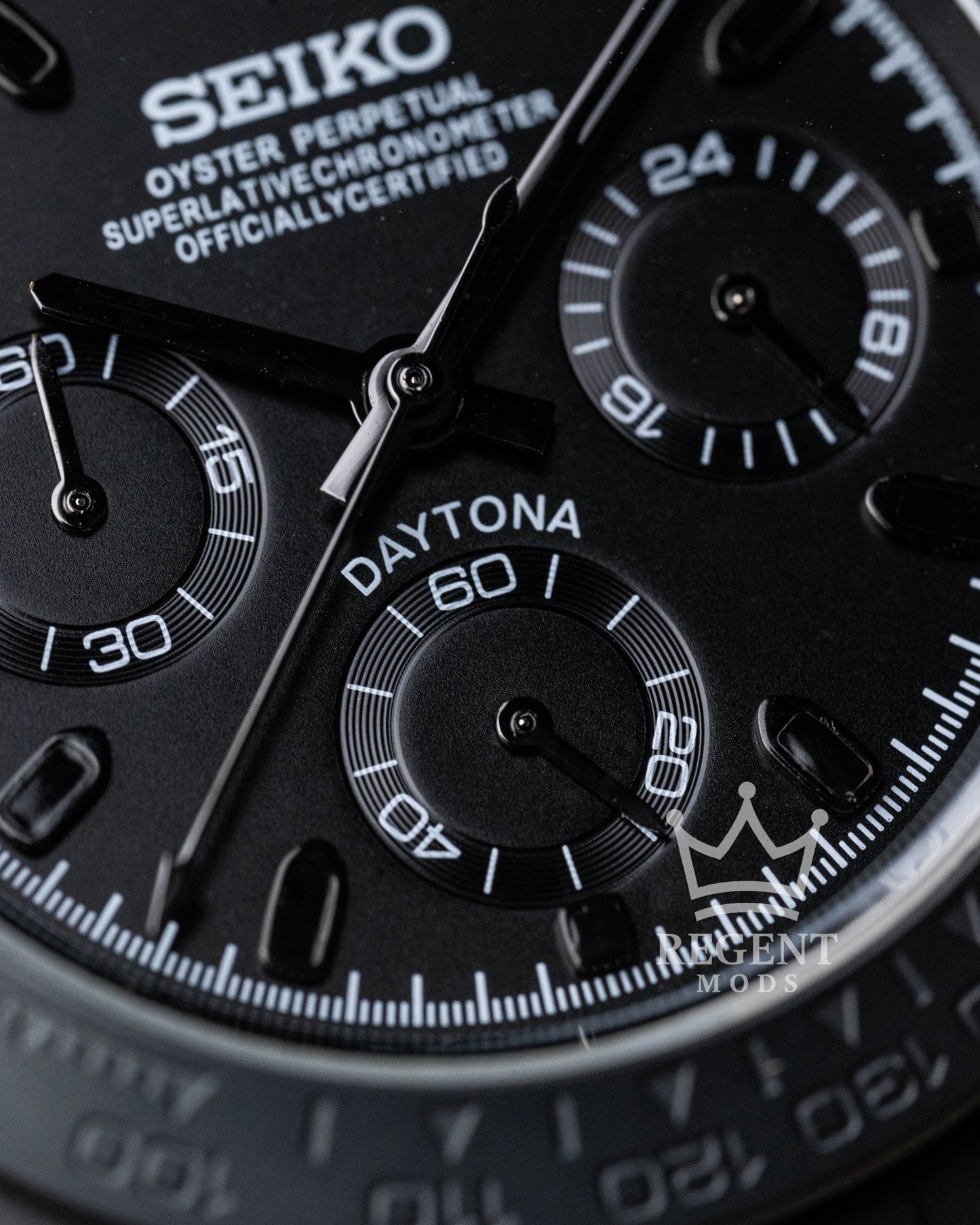 Seiko Mod Daytona Homage All Black Seitona Chronograph With Matte Black Dial And Rubber Strap