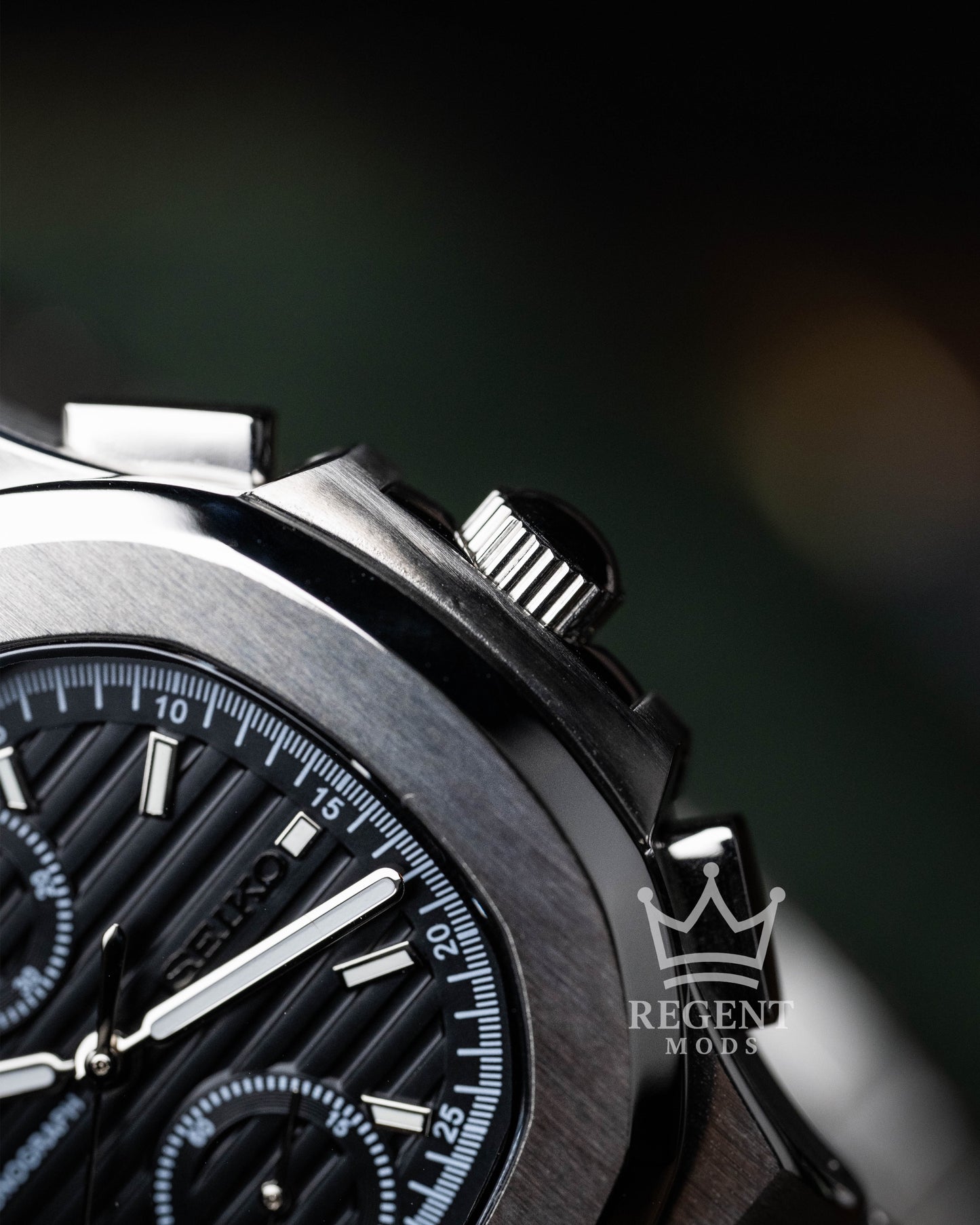 Seiko Mod Nautilus Homage Black Dial Seikonaut Chronograph With Brushed Steel Case And Integrated Bracelet