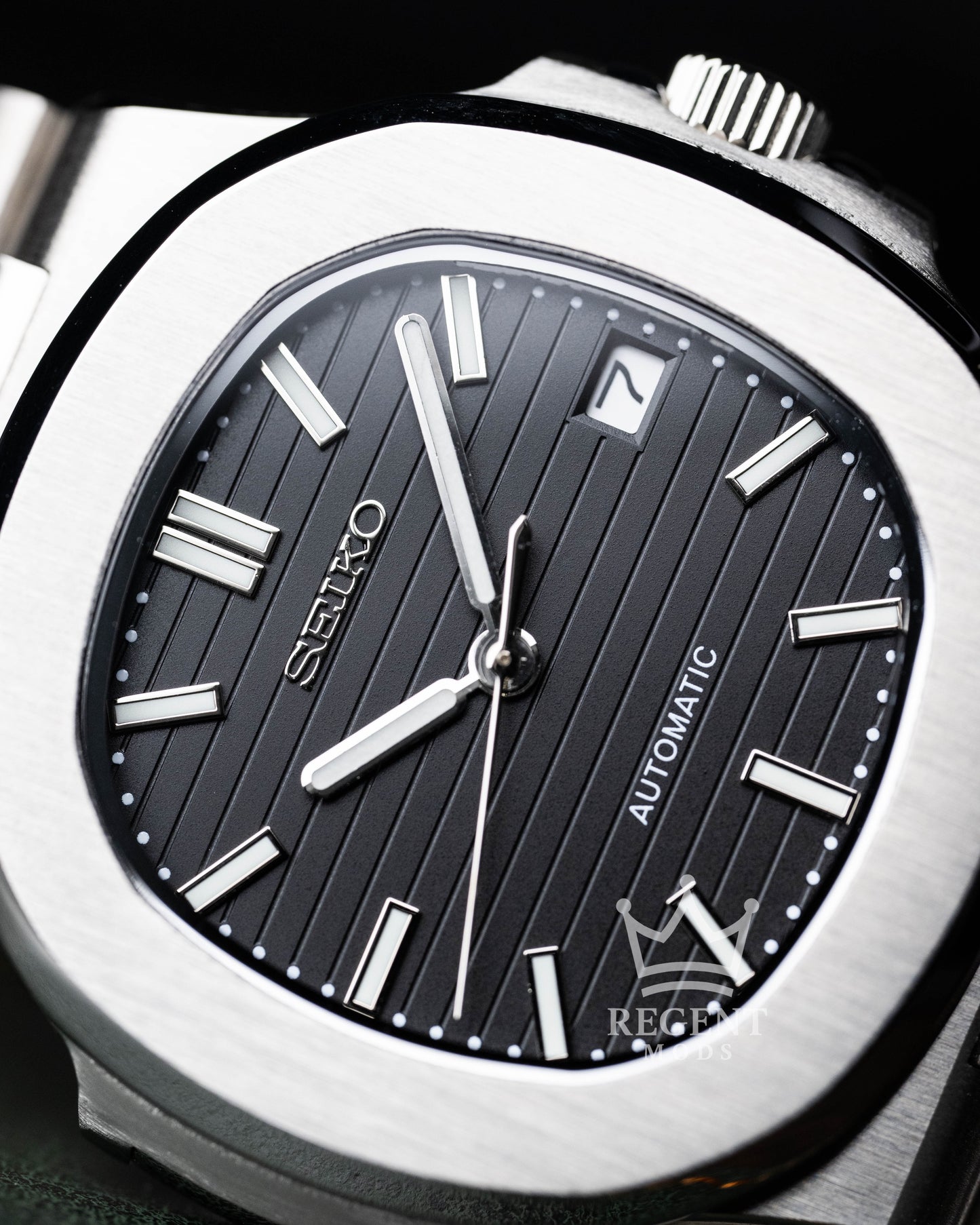 Seiko Mod Nautilus Homage Black Dial Seikonaut With Brushed Steel Case And Integrated Bracelet