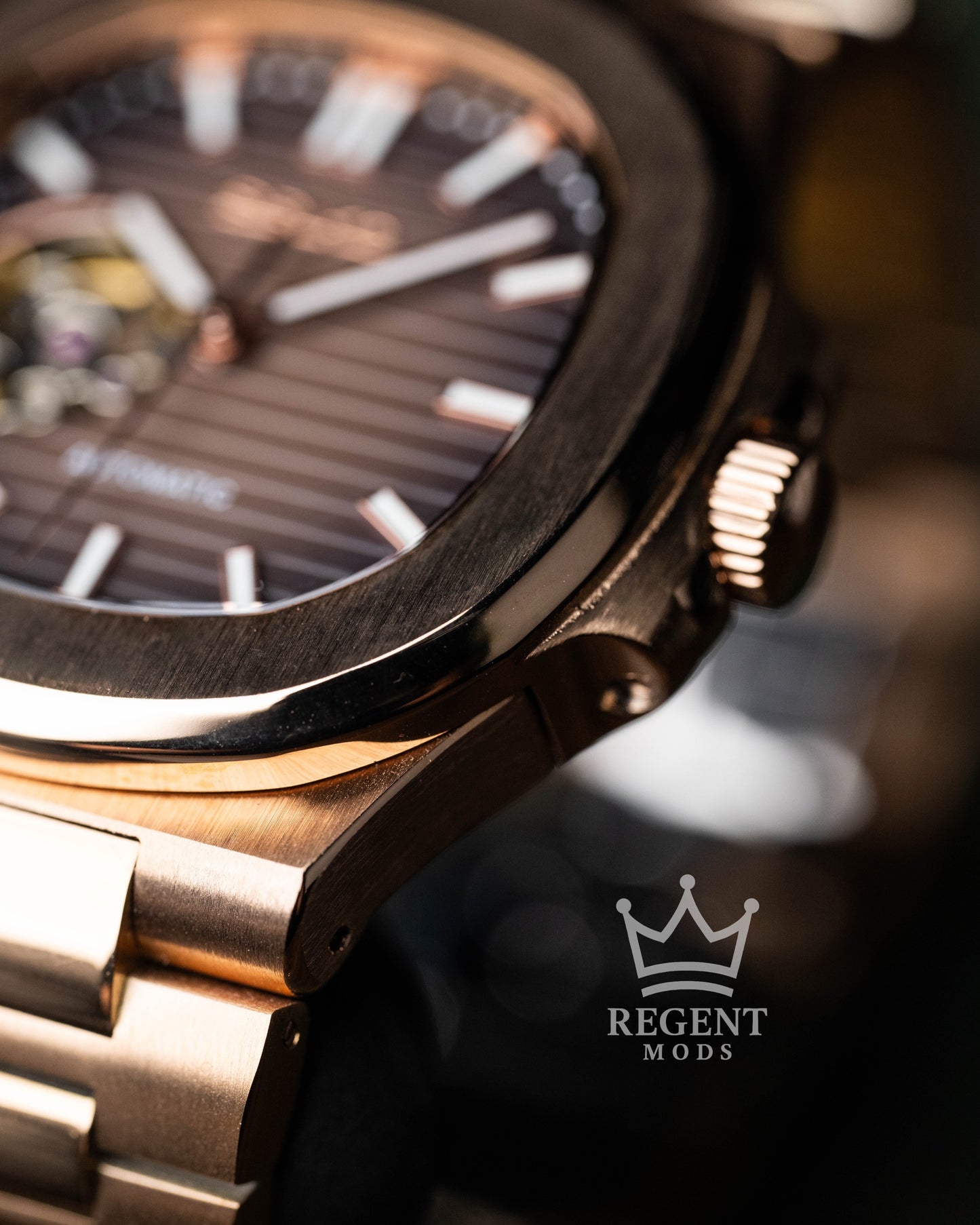 Seiko Mod Nautilus Homage Brown Dial Seikonaut With Brushed Rose Gold Case And Integrated Bracelet