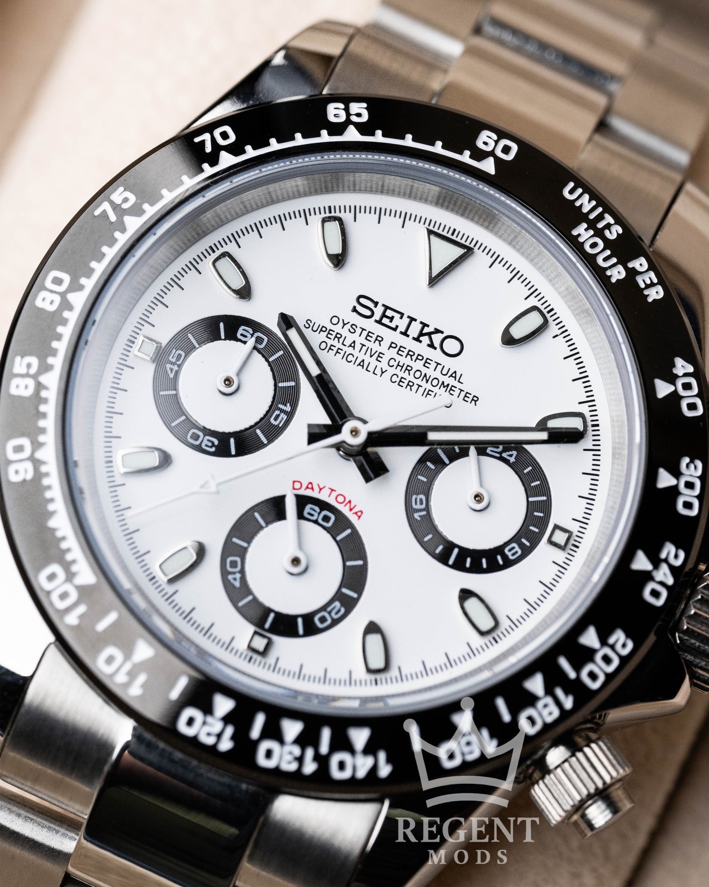 Seiko Mod Panda Daytona Homage Seitona Chronograph With White Dial