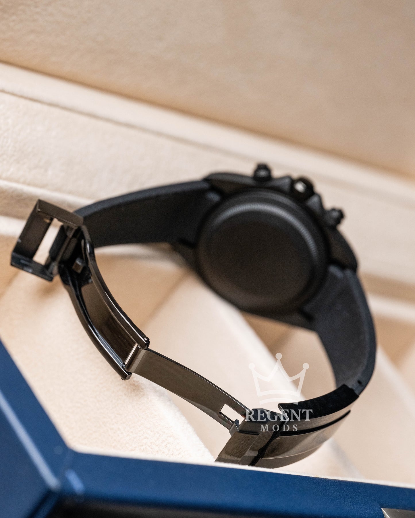 Seiko Mod Full Black Out Stealth Daytona Case Back Rubber Strap And Clasp