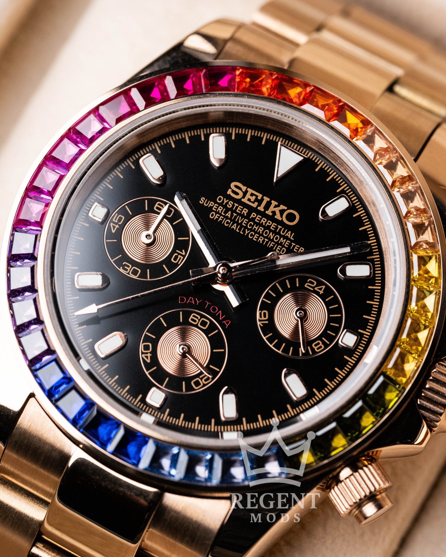 Seiko Mod Rainbow Daytona Homage Rose Gold Rainbow Seitona