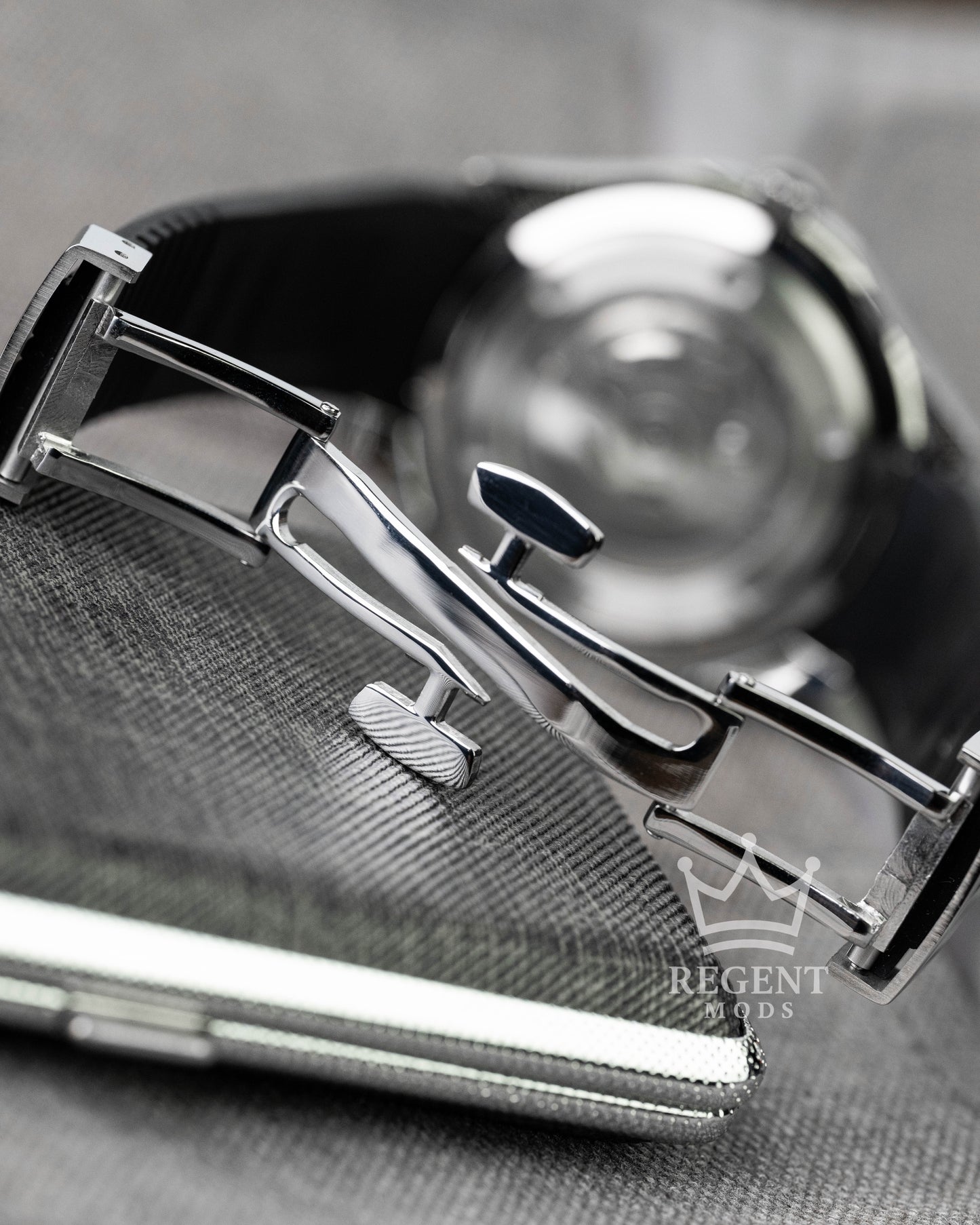 Custom Seiko Mod Aquanaut Nautilus With Black Dial Waffle Textured Face And Brushed Steel Bezel On Rubber Strap