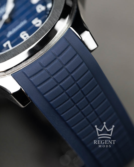 Custom Seiko Mod Aquanaut Nautilus With Blue Dial Waffle Textured Face And Brushed Steel Bezel On Rubber Strap