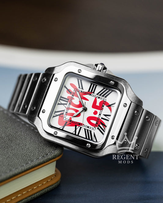Custom Seiko Mod Cartier Santos Fuck 9-5 White Dial