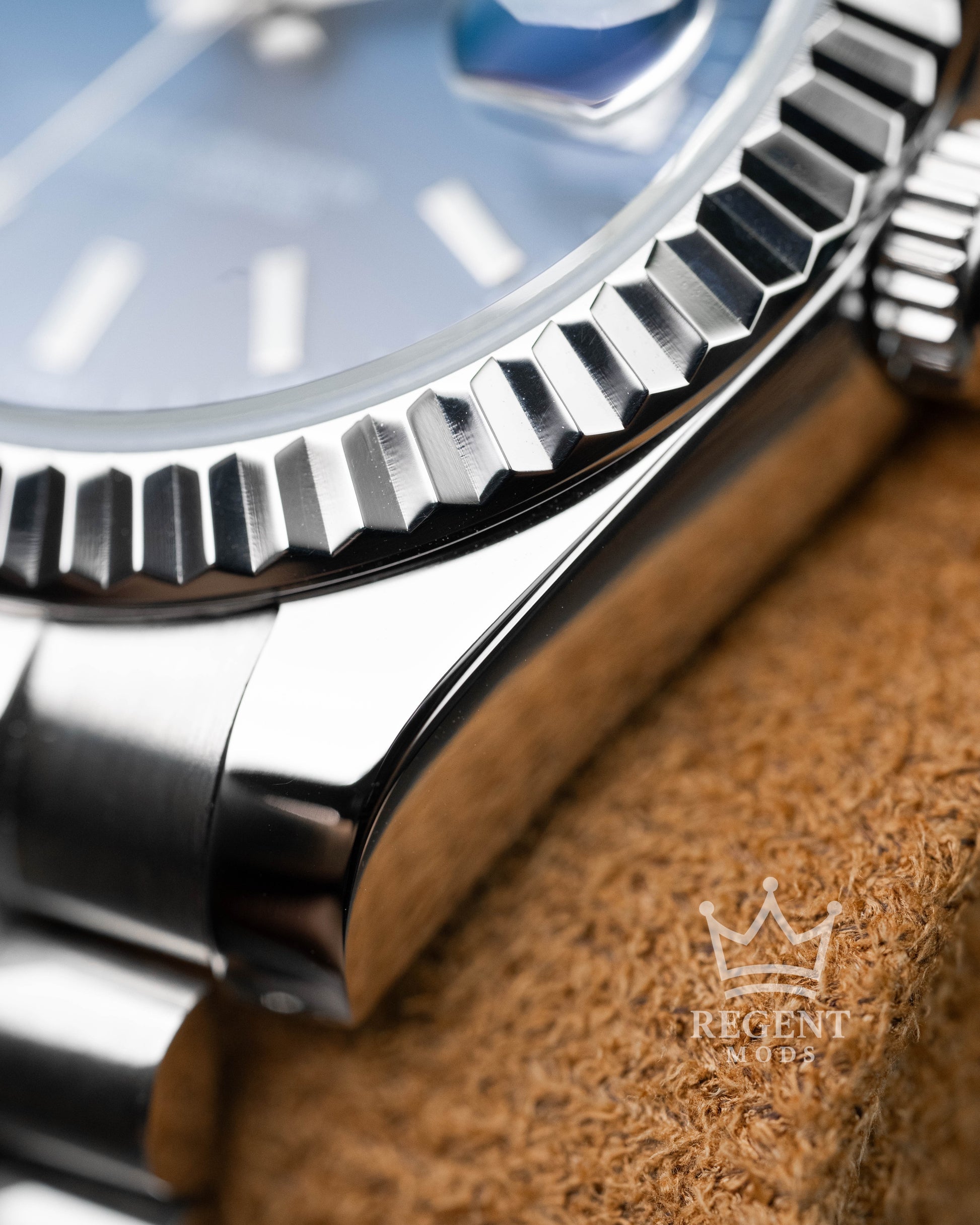 Custom Seiko Mod Datejust With Sunburst Blue Dial Fluted Bezel Jubilee Bracelet And Cyclops Magnifier