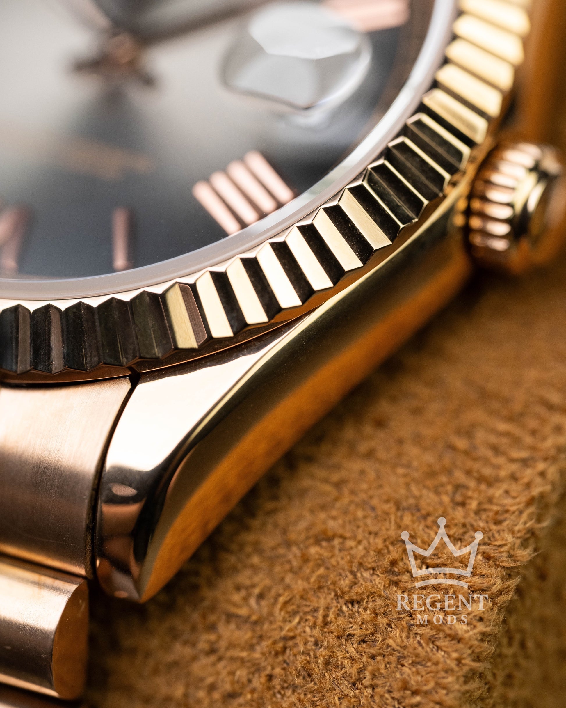 Custom Seiko Day-Date Mod With Rose Gold Case Gradient Black Slate Ombre Dial Roman Numerals Fluted Bezel And President Bracelet