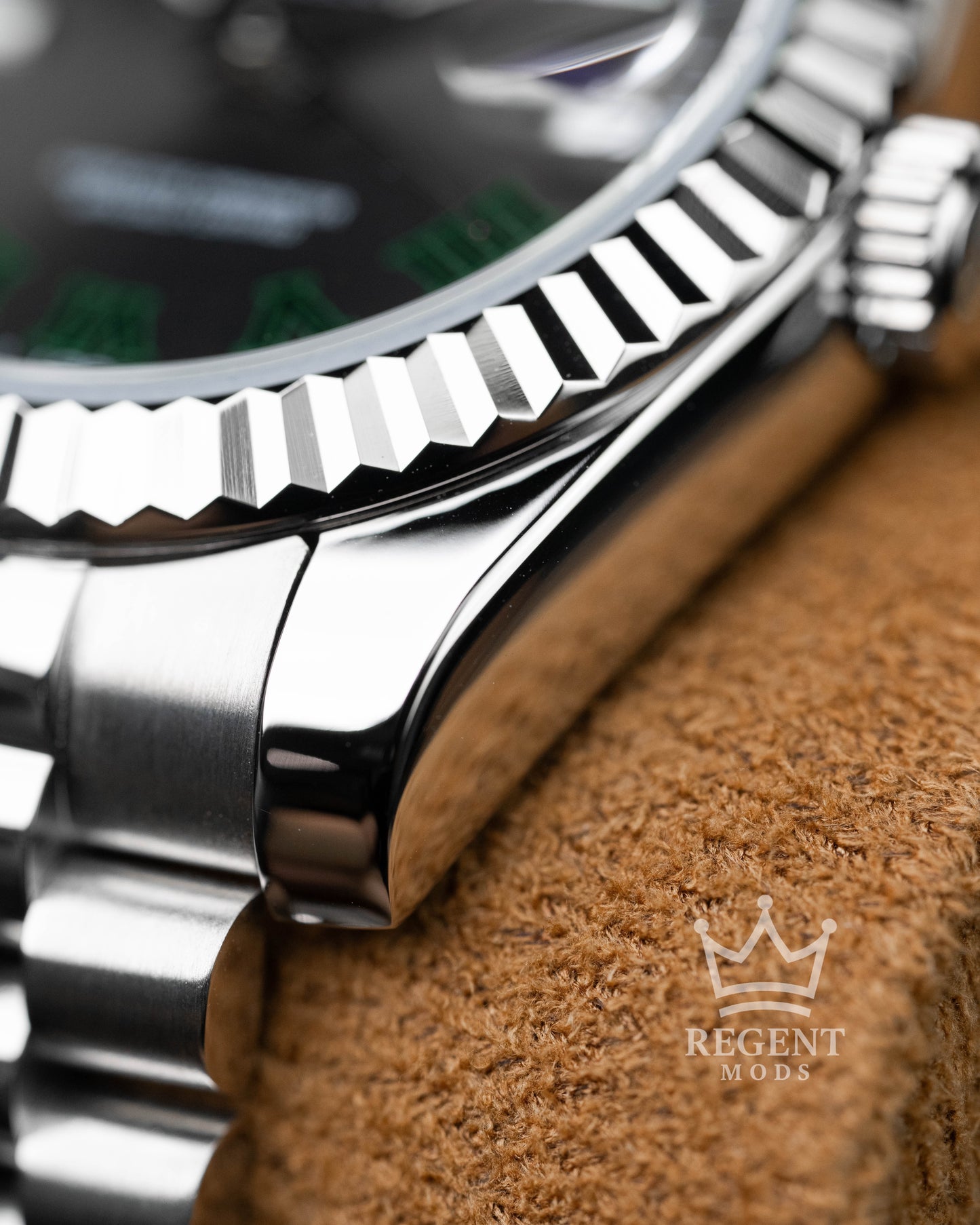 Custom Seiko Mod Wimbledon Datejust With Slate Grey Dial Green Roman Numerals Jubilee Bracelet And Fluted Bezel