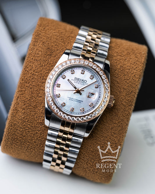 Precision-Date Ladies | White Pearl Diamond 2 Toned