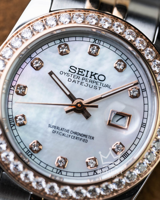 Precision-Date Ladies | White Pearl Diamond 2 Toned