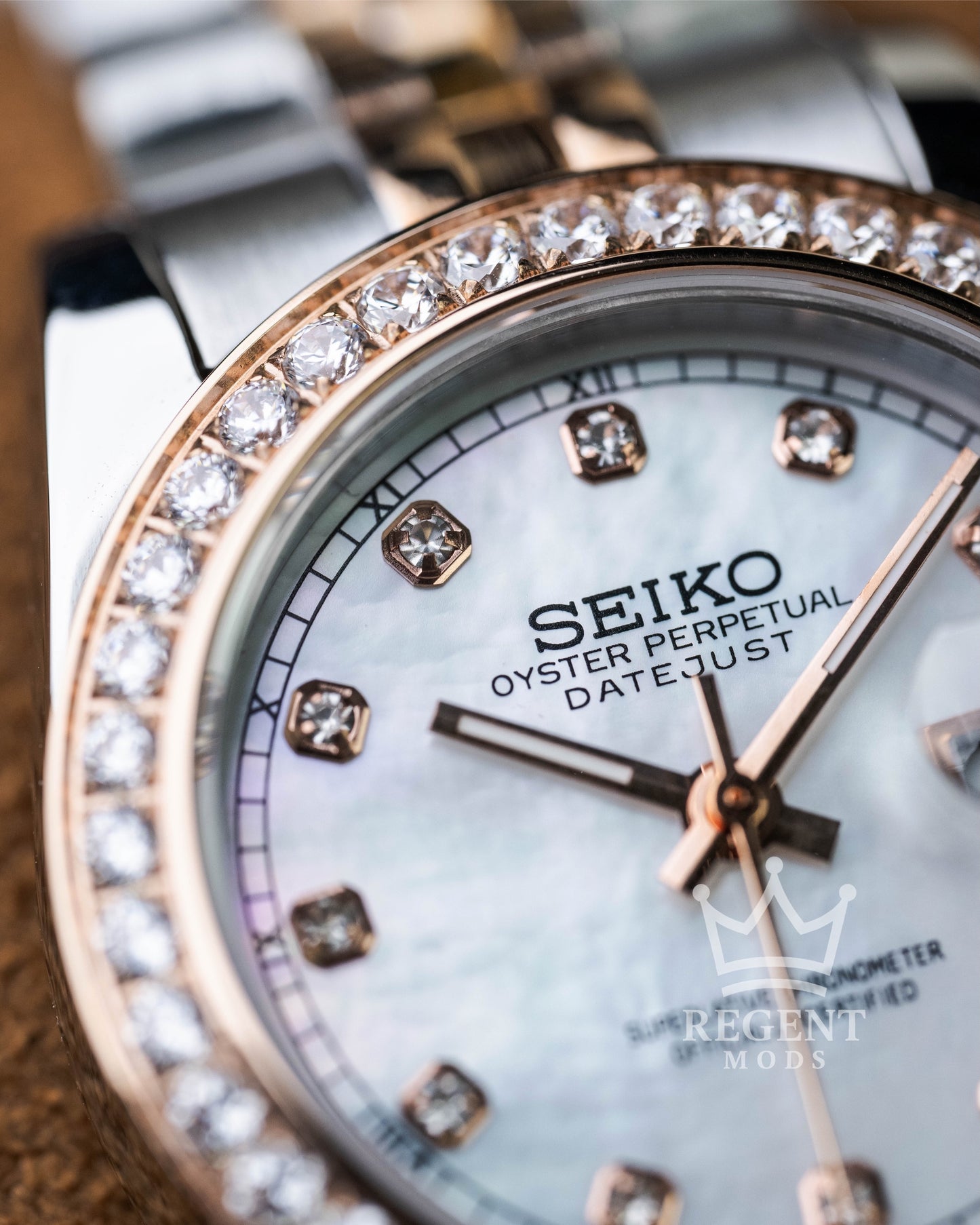 Precision-Date Ladies | White Pearl Diamond 2 Toned