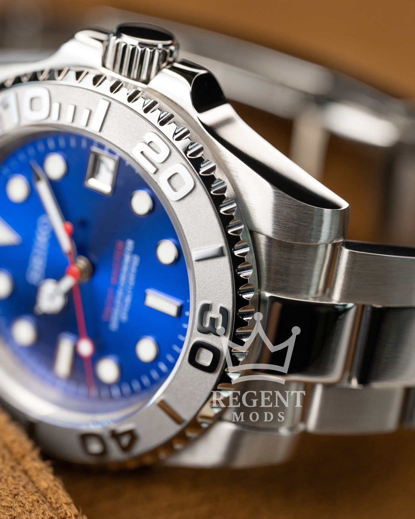Seiko Mod Blue Red Yacht Master Homage Blue Dial Dive Watch With Date