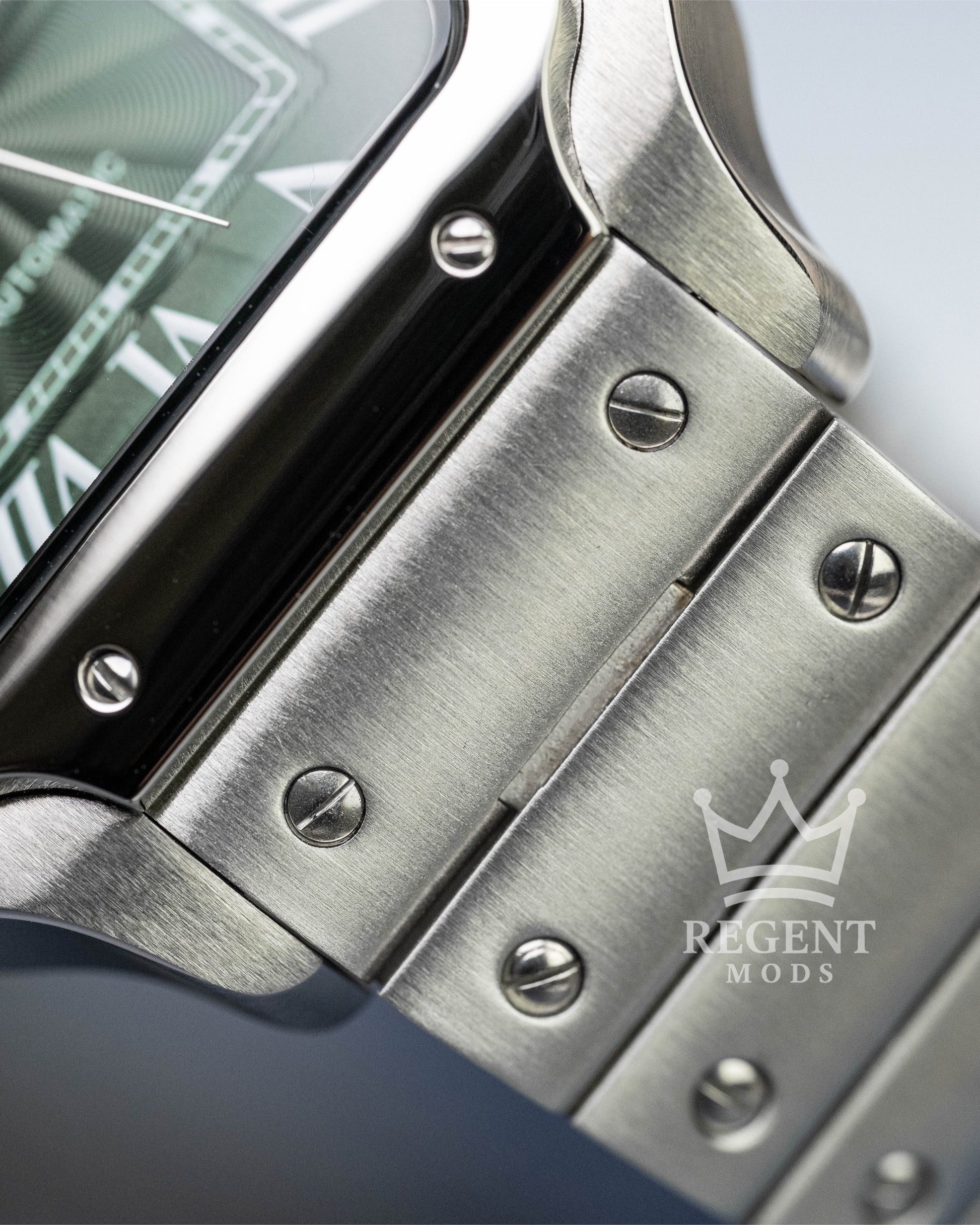 Seiko Mod Cartier Santos Custom Steel Square Case With Green Guilloche Dial Roman Numerals